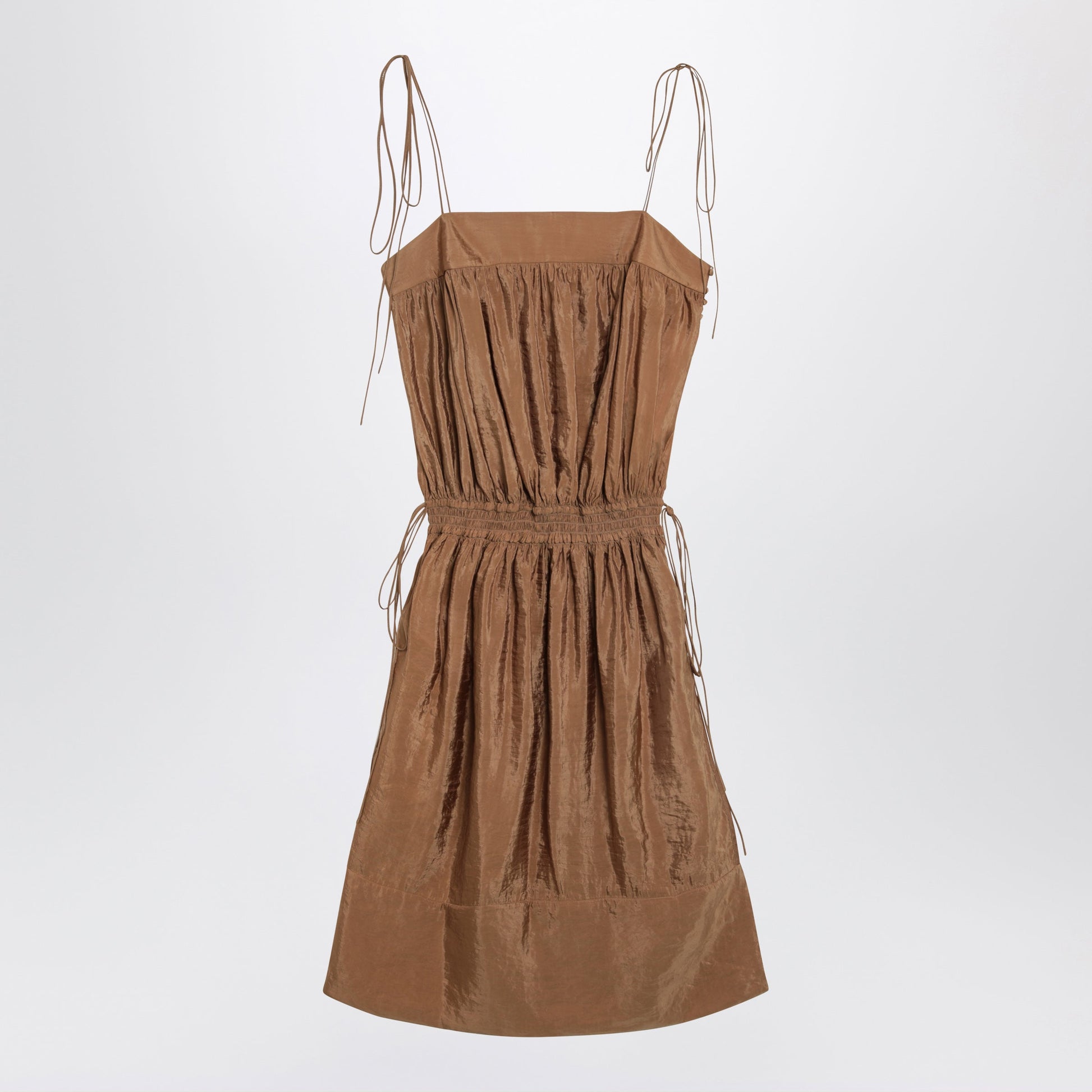 Saint Laurent Caramel-Coloured Nylon Blend Crepe Dress Women SAINT LAURENT