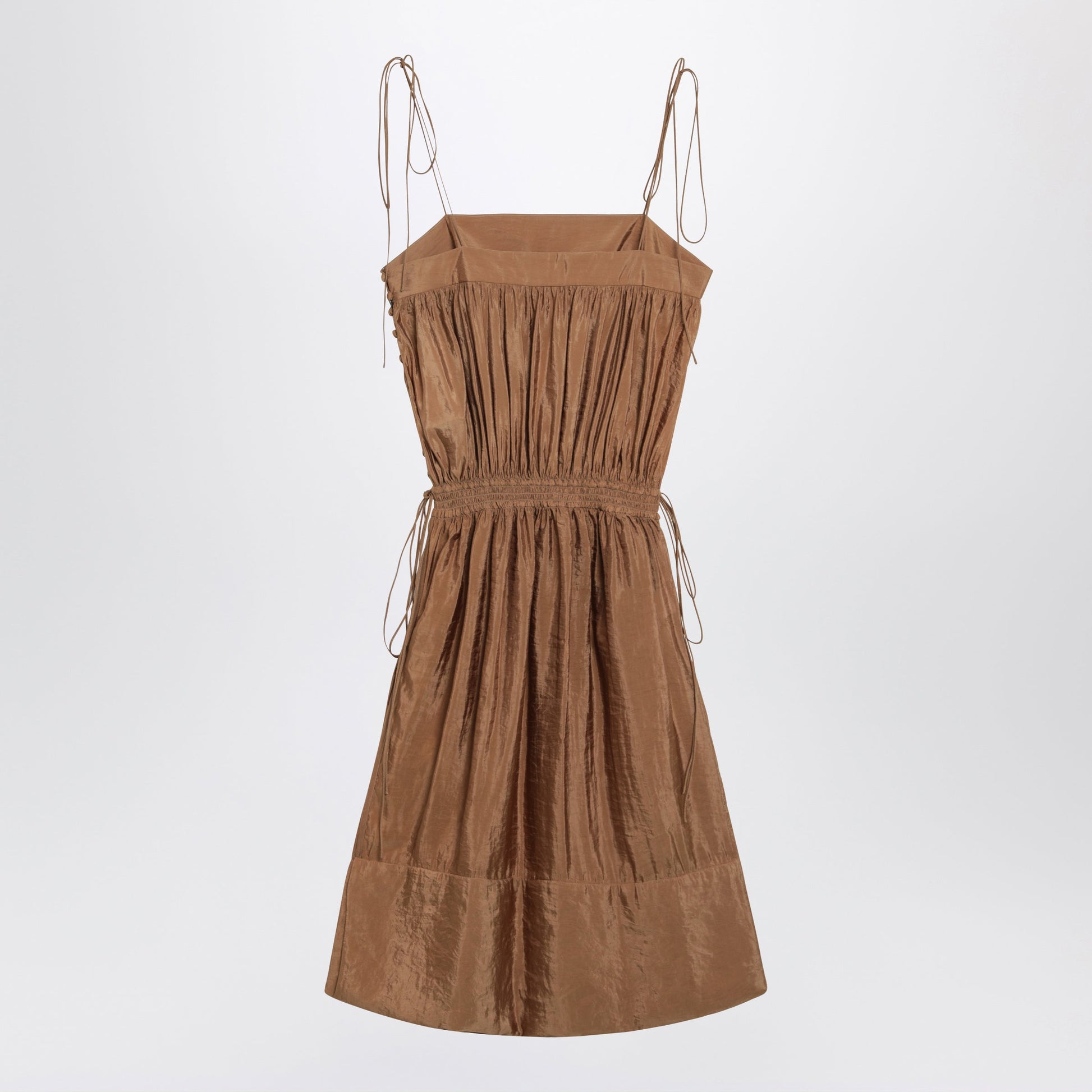 Saint Laurent Caramel-Coloured Nylon Blend Crepe Dress Women SAINT LAURENT