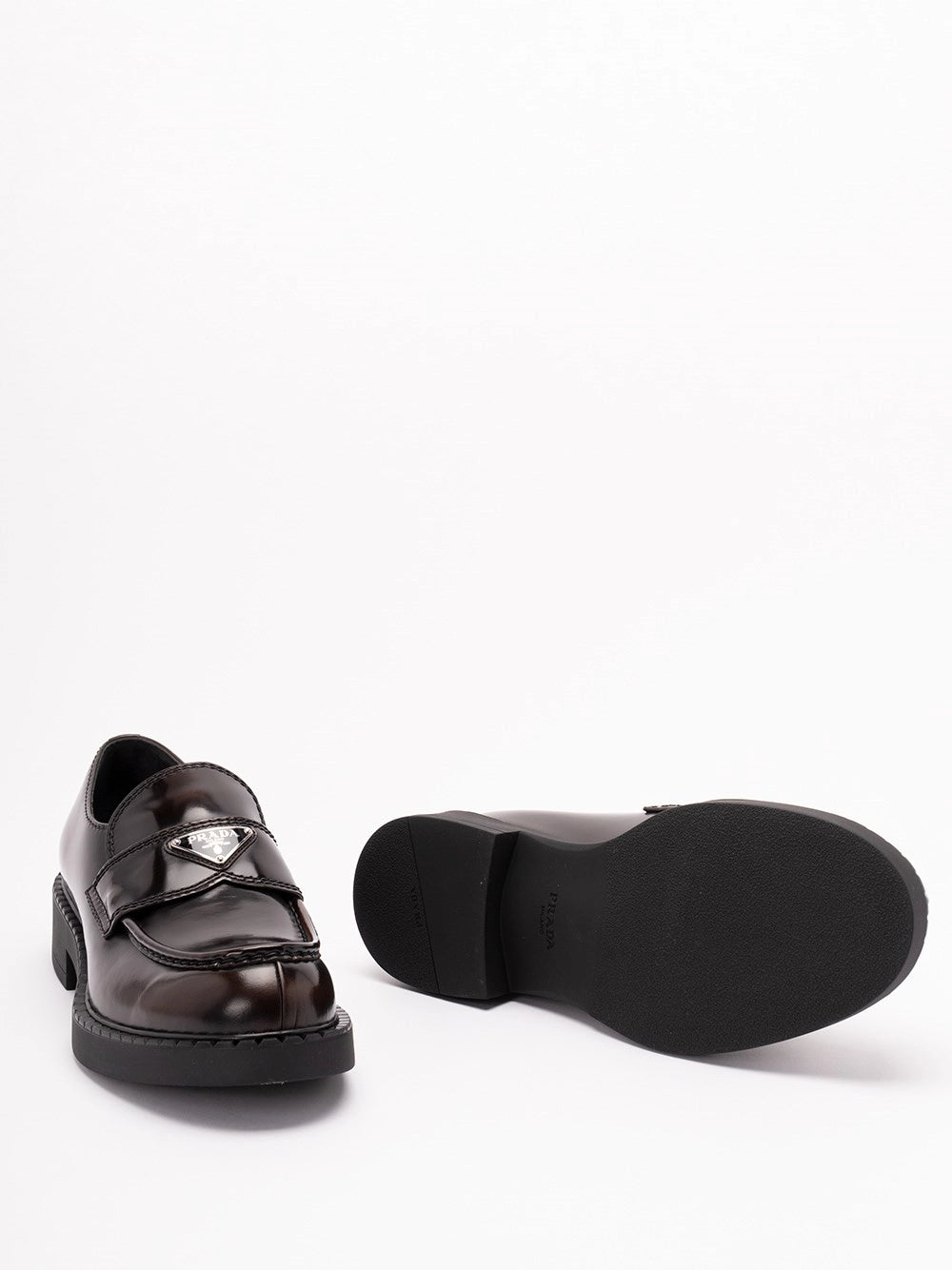Prada Men Chocolate Brushed Leather Loafers PRADA