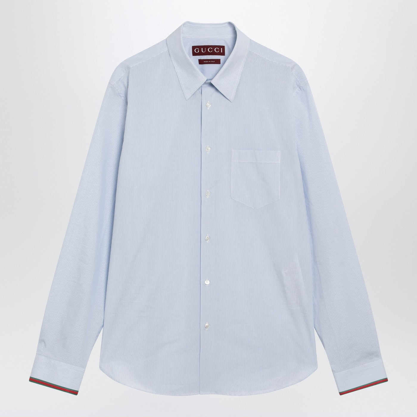 Gucci Light Blue Striped Shirt With Web Detail Men GUCCI