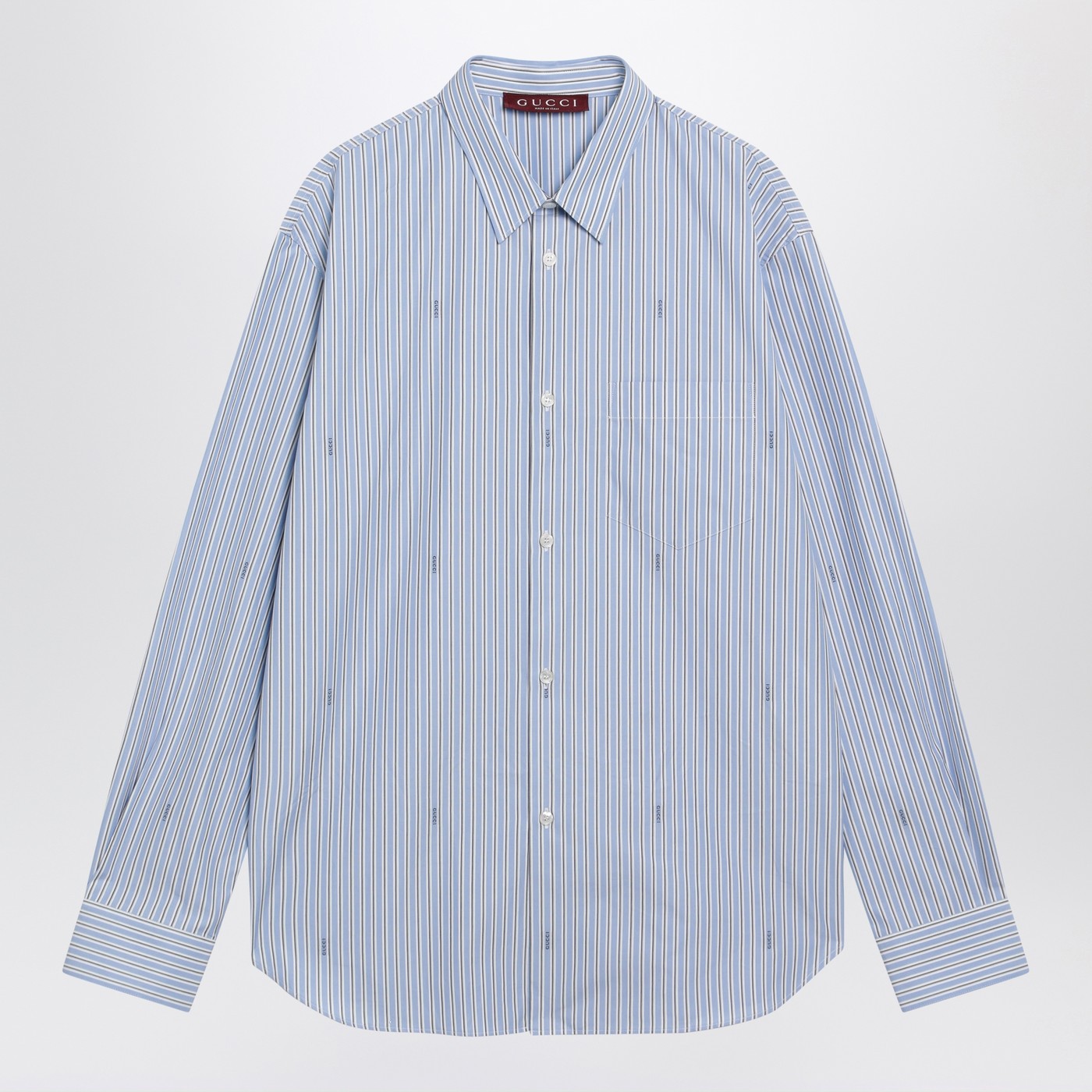 Gucci Light Blue Striped Cotton Poplin Shirt Men GUCCI