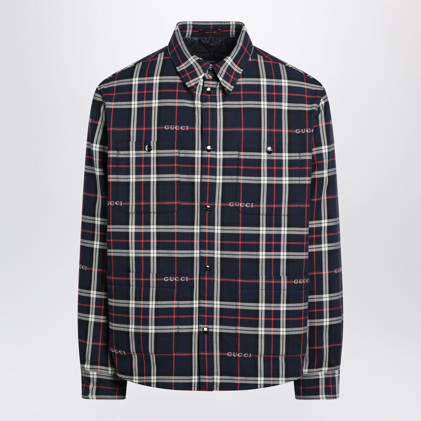 Gucci Blue Cotton Jacquard Tartan Shirt Men GUCCI