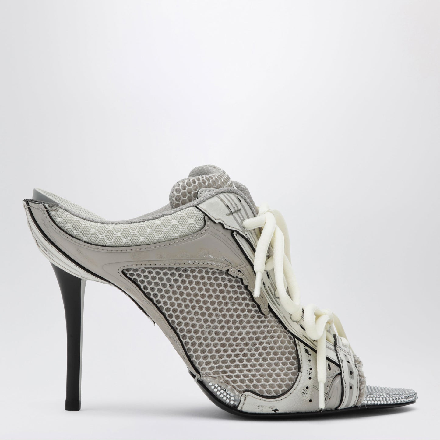 Balenciaga Stapler Grey Heeled Sandals With Distressed Effect Women BALENCIAGA