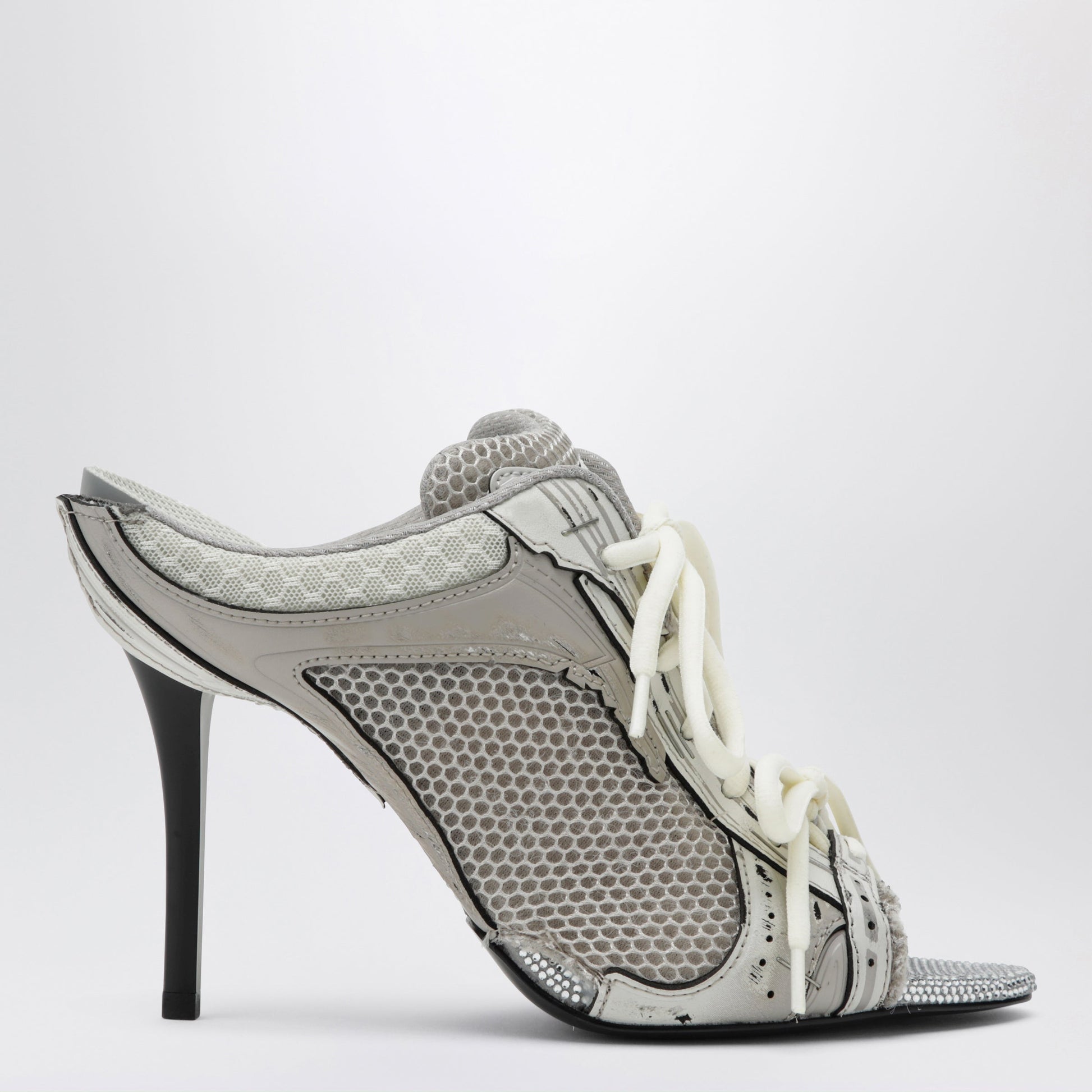 Balenciaga Stapler Grey Heeled Sandals With Distressed Effect Women BALENCIAGA
