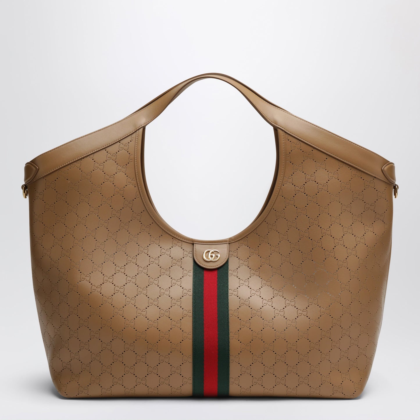 Gucci Giglio Large Shopping Tote In Perforated Gg Leather Beige Women GUCCI