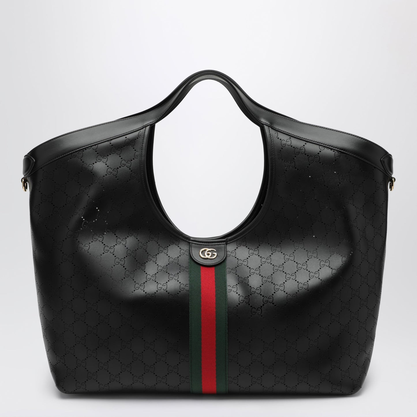 Gucci Giglio Large Black Perforated Leather Tote Bag Women GUCCI