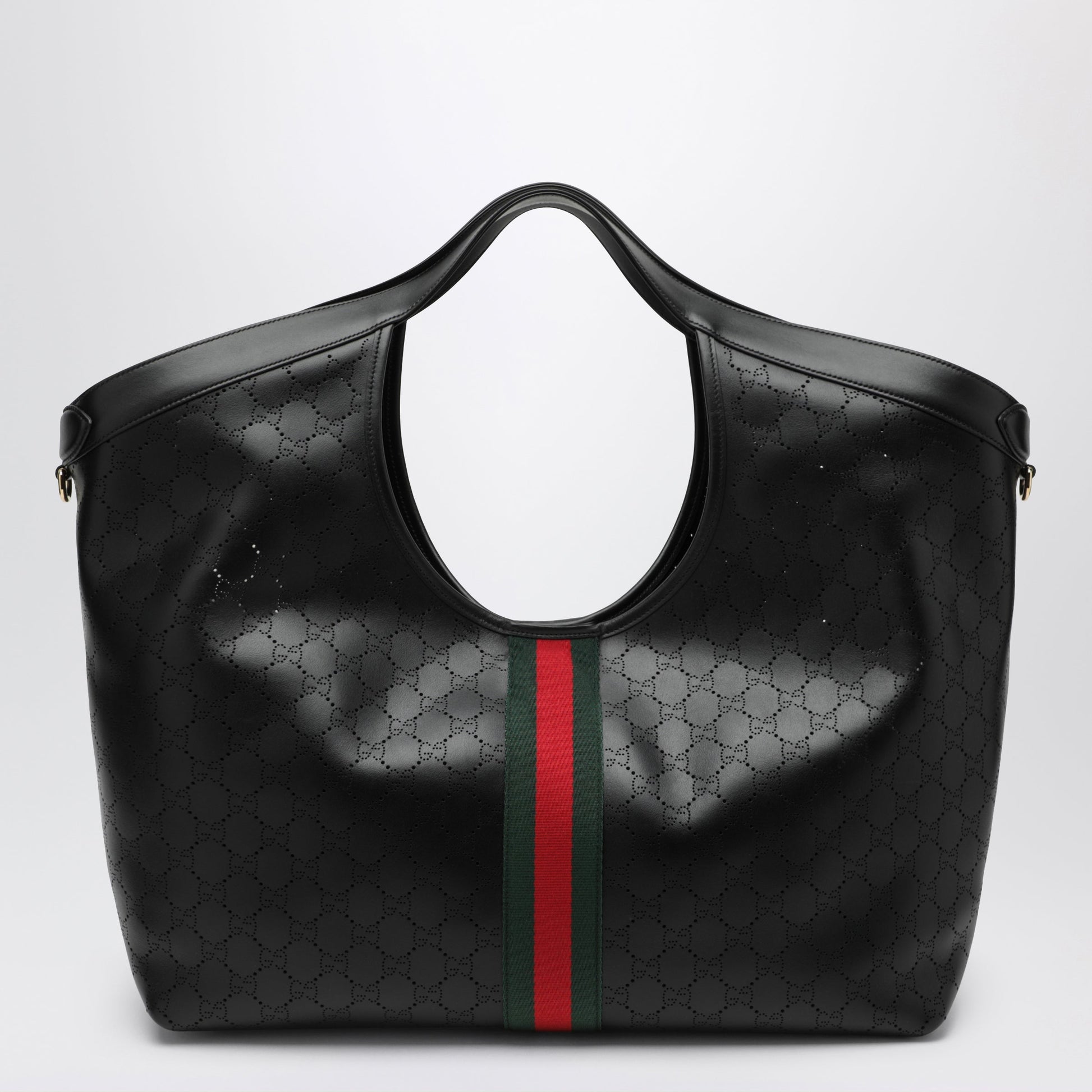 Gucci Giglio Large Black Perforated Leather Tote Bag Women GUCCI