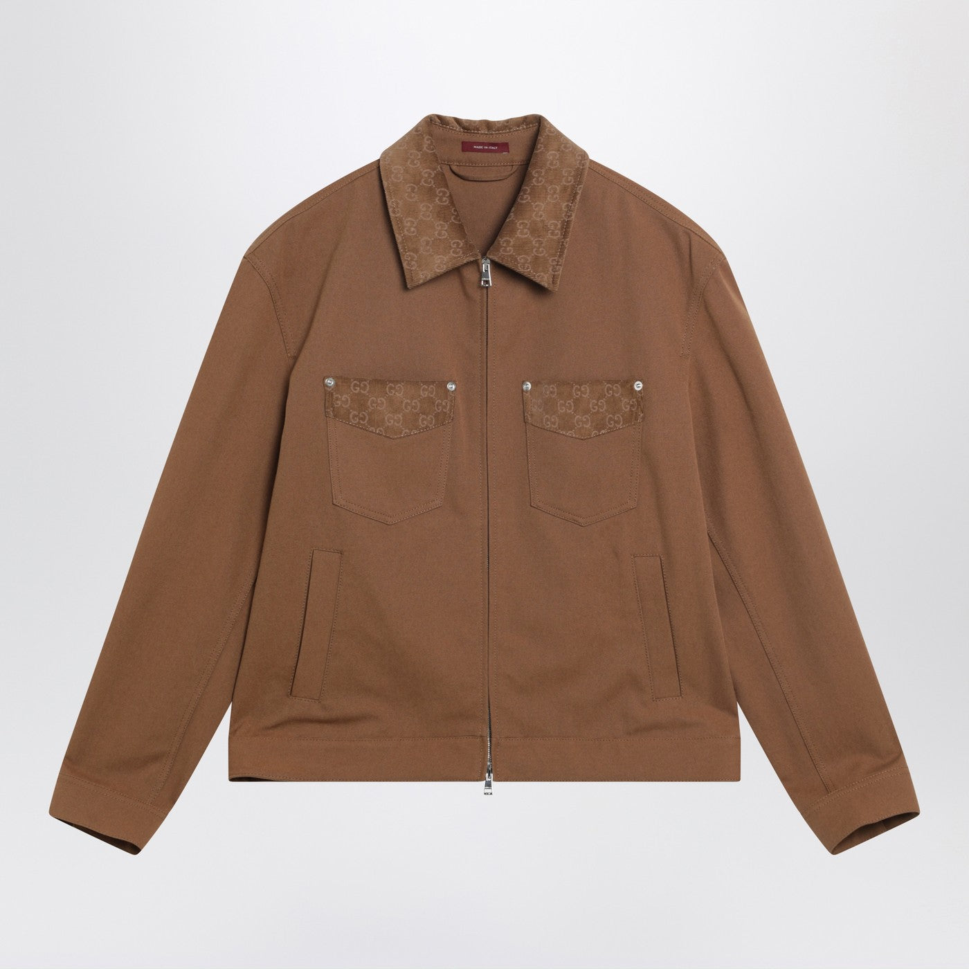 Gucci Camel Zip-Up Jacket With Gg Details Men GUCCI
