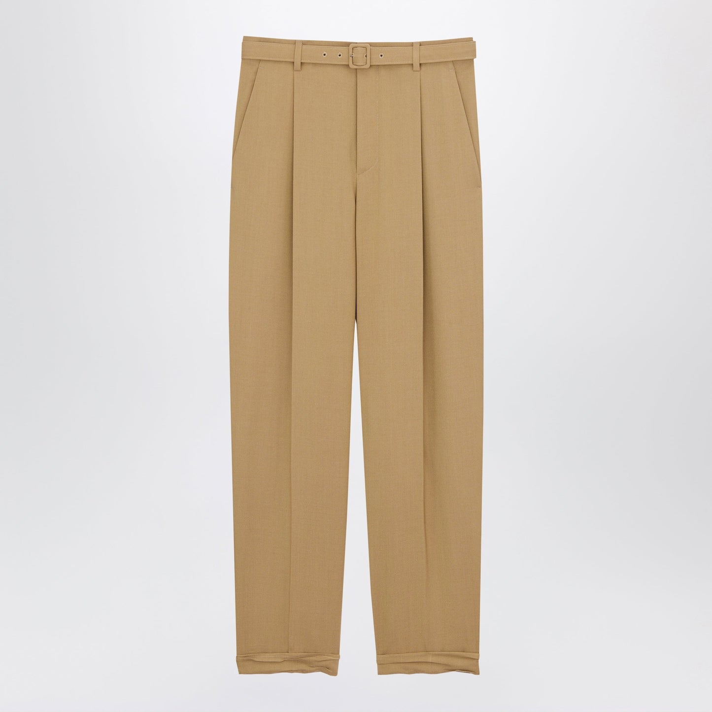 Saint Laurent High-Waisted Tailored Trousers With Belt In Beige Wool Men SAINT LAURENT