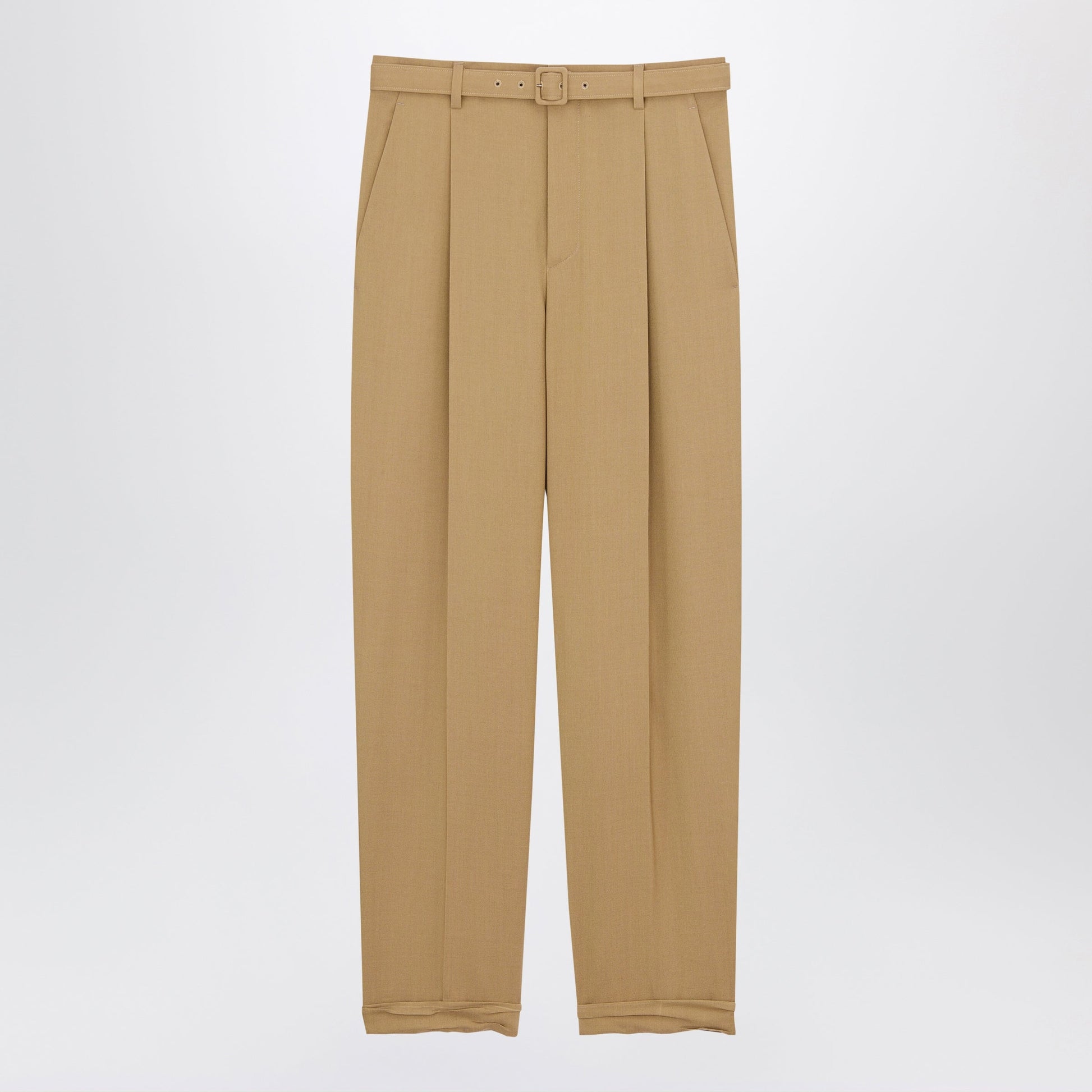 Saint Laurent High-Waisted Tailored Trousers With Belt In Beige Wool Men SAINT LAURENT