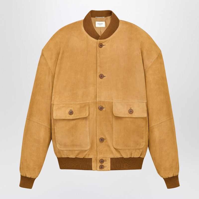Saint Laurent Caramel Suede Bomber Jacket Men SAINT LAURENT