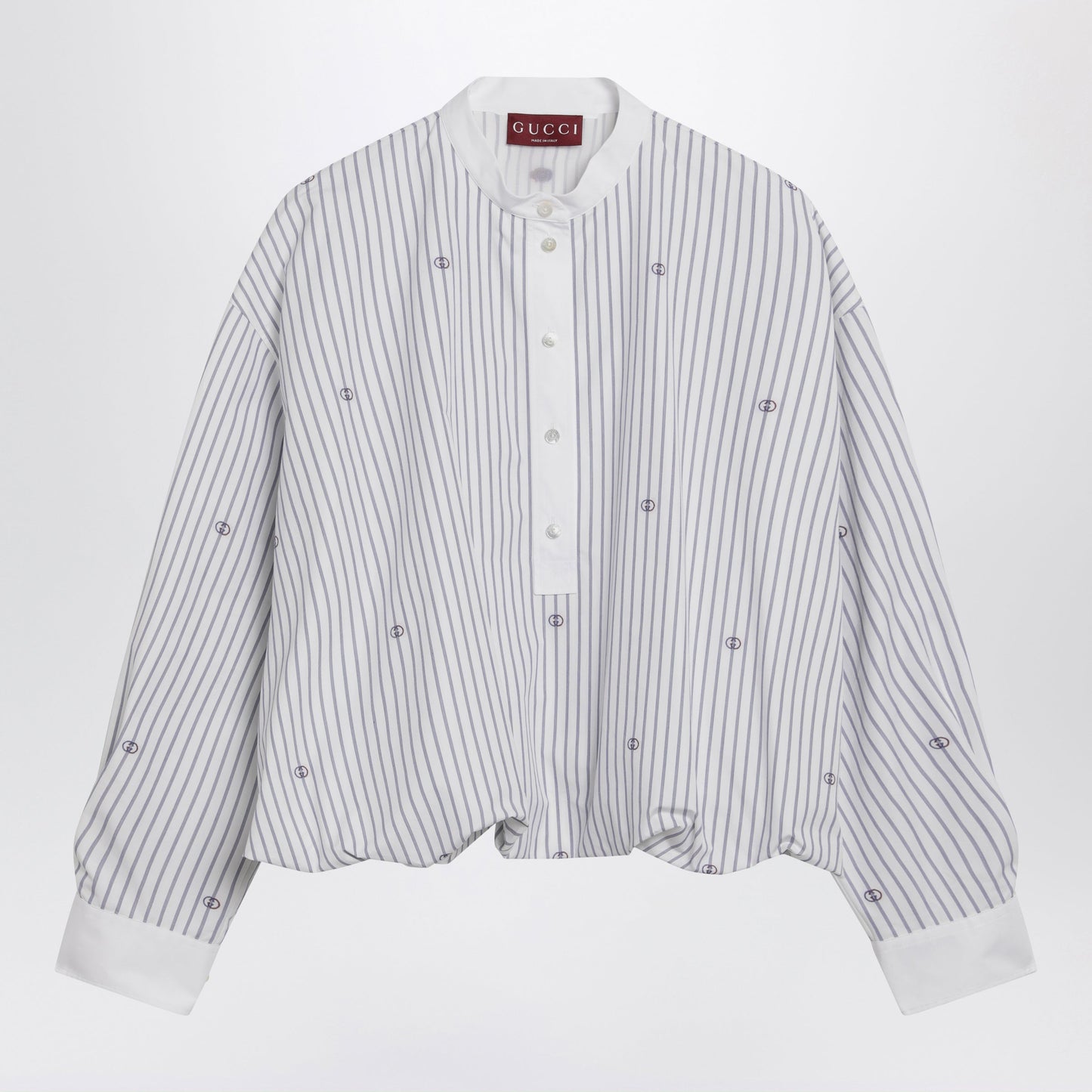 Gucci Purple Striped Cotton Blouse With Gg Embroidery Women GUCCI