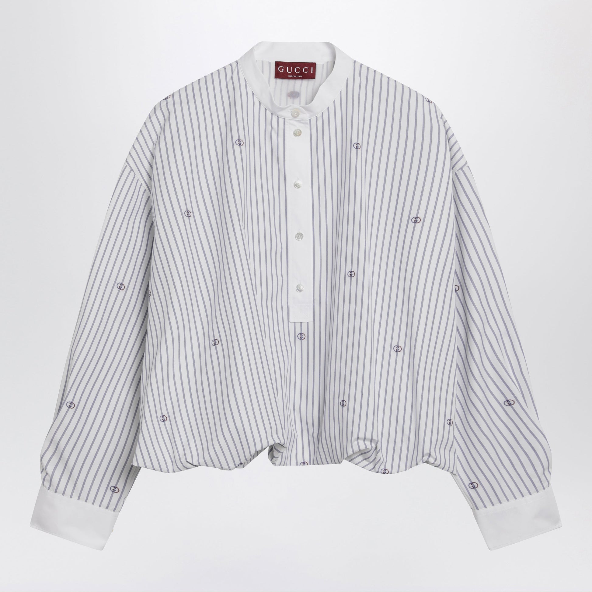 Gucci Purple Striped Cotton Blouse With Gg Embroidery Women GUCCI