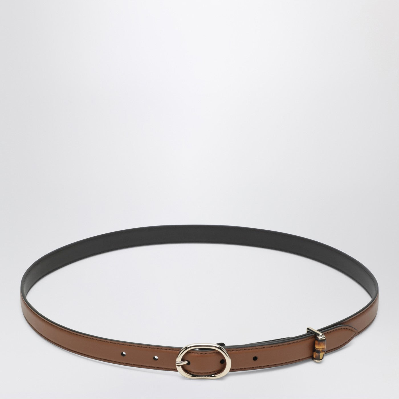 Gucci Thin Brown Belt With Oval Buckle Women GUCCI