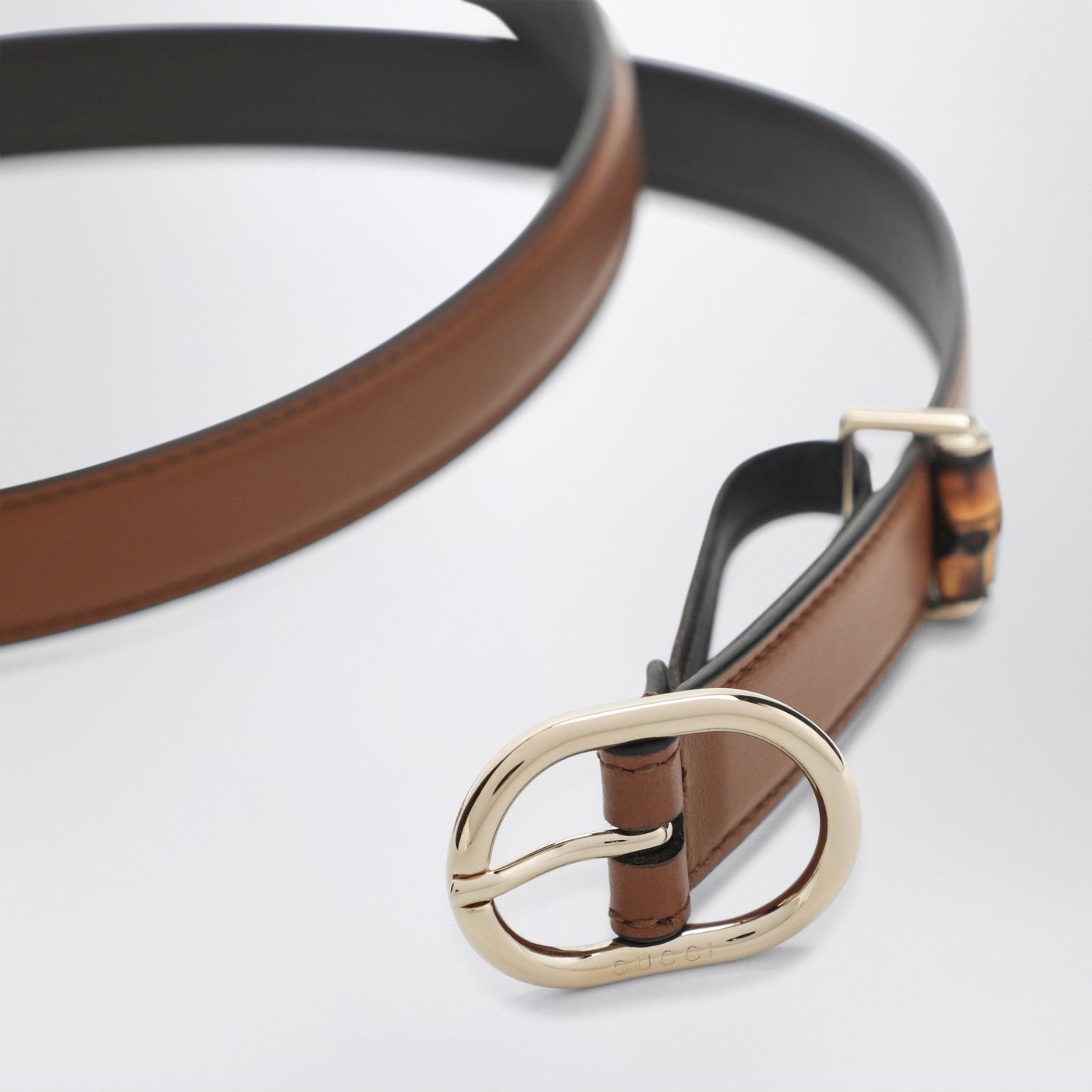 Gucci Thin Brown Belt With Oval Buckle Women GUCCI