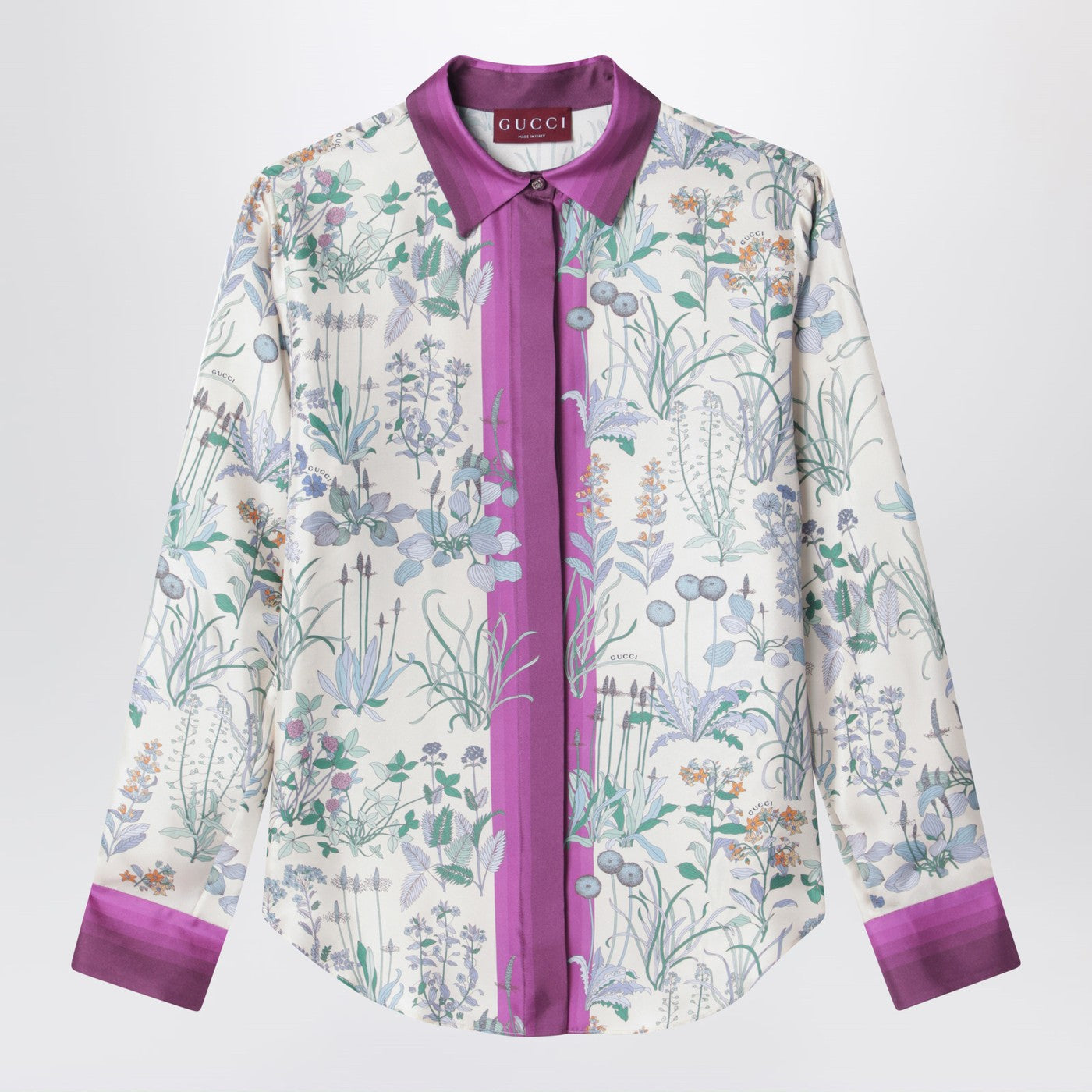 Gucci Ivory Silk Twill Shirt With Floral Print Women GUCCI