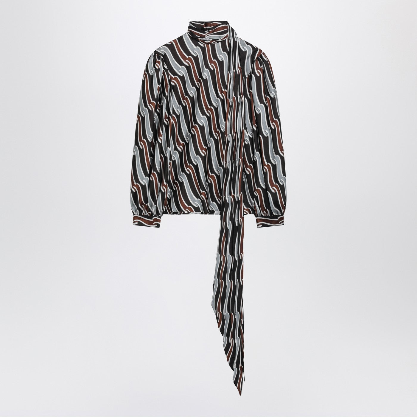 Gucci Grey/Brown Printed Silk Twill Blouse Women GUCCI