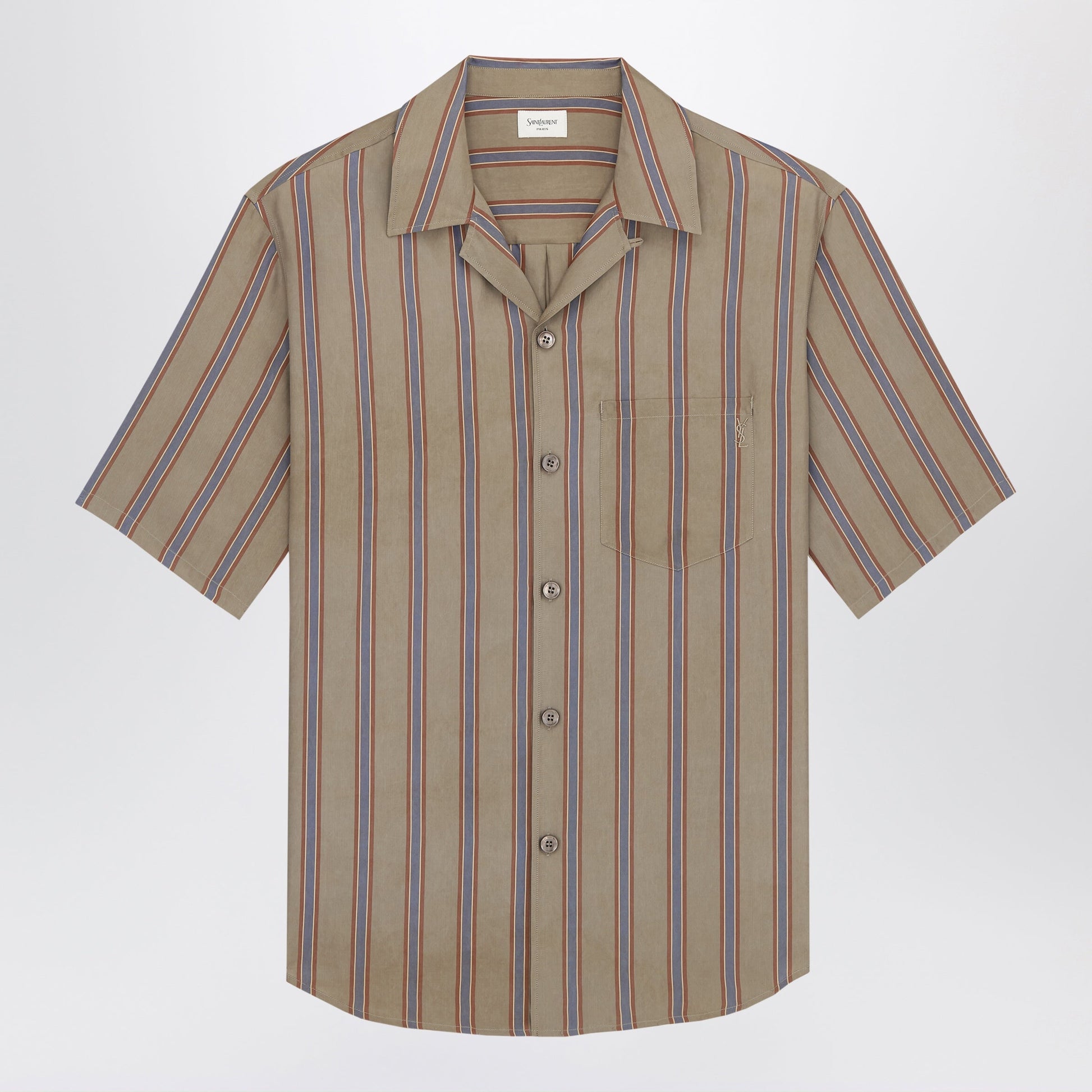 Saint Laurent Boxy Short-Sleeve Button-Up Cupro Shirt, Brown Men SAINT LAURENT