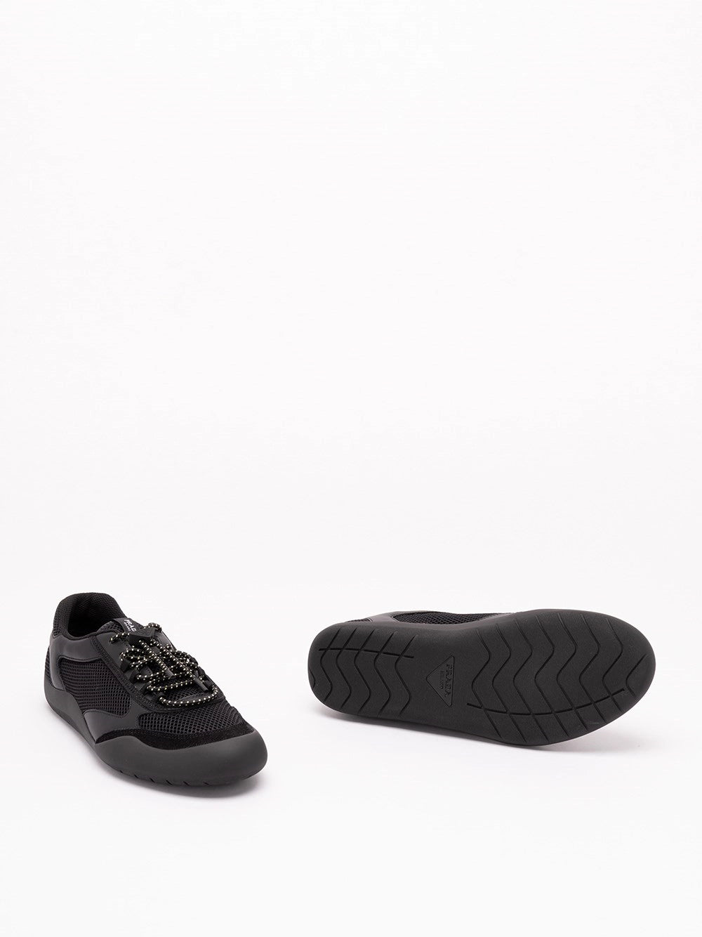 Prada Men Speedrock Leather And Mesh Sneakers