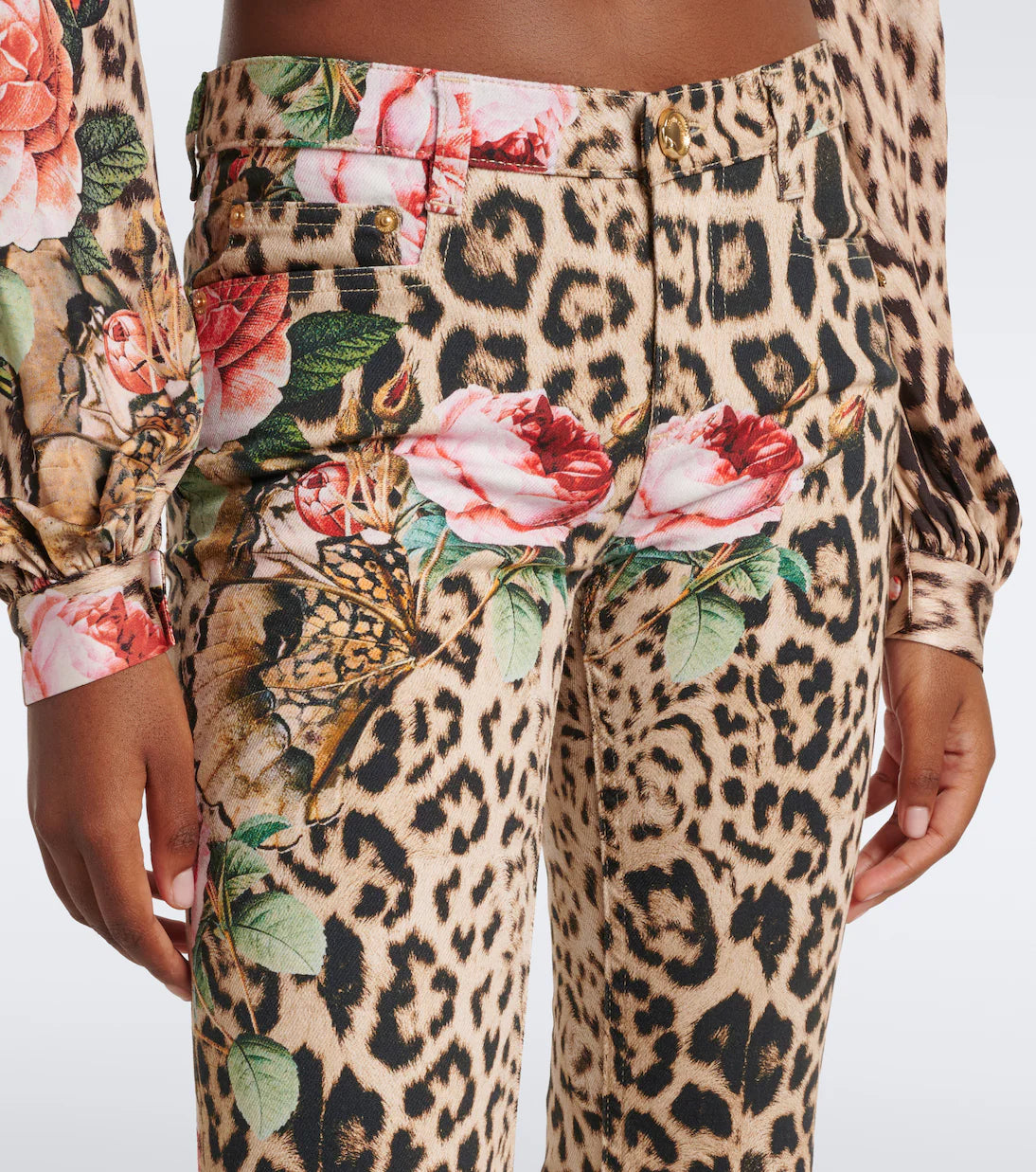 Roberto Cavalli Leopard-print floral flared jeans