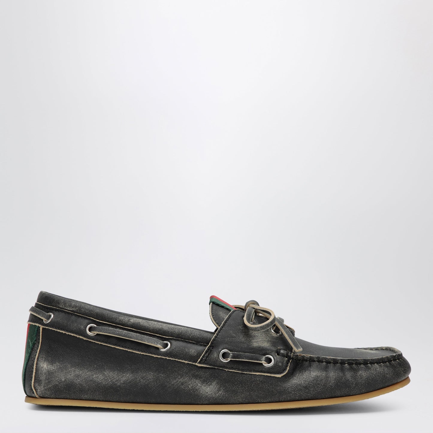 Gucci Black Boat Shoes With Washed Effect Men GUCCI