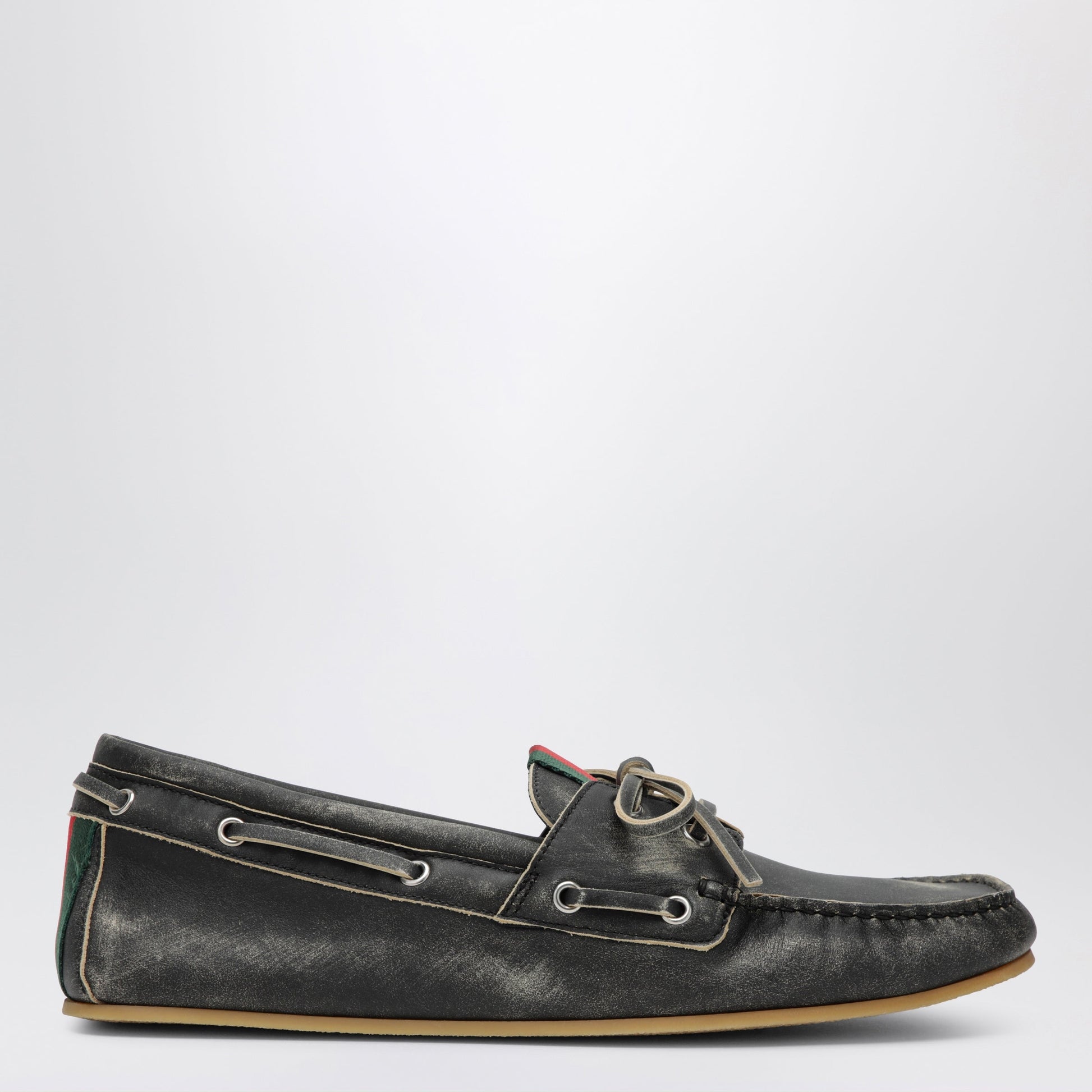 Gucci Black Boat Shoes With Washed Effect Men GUCCI