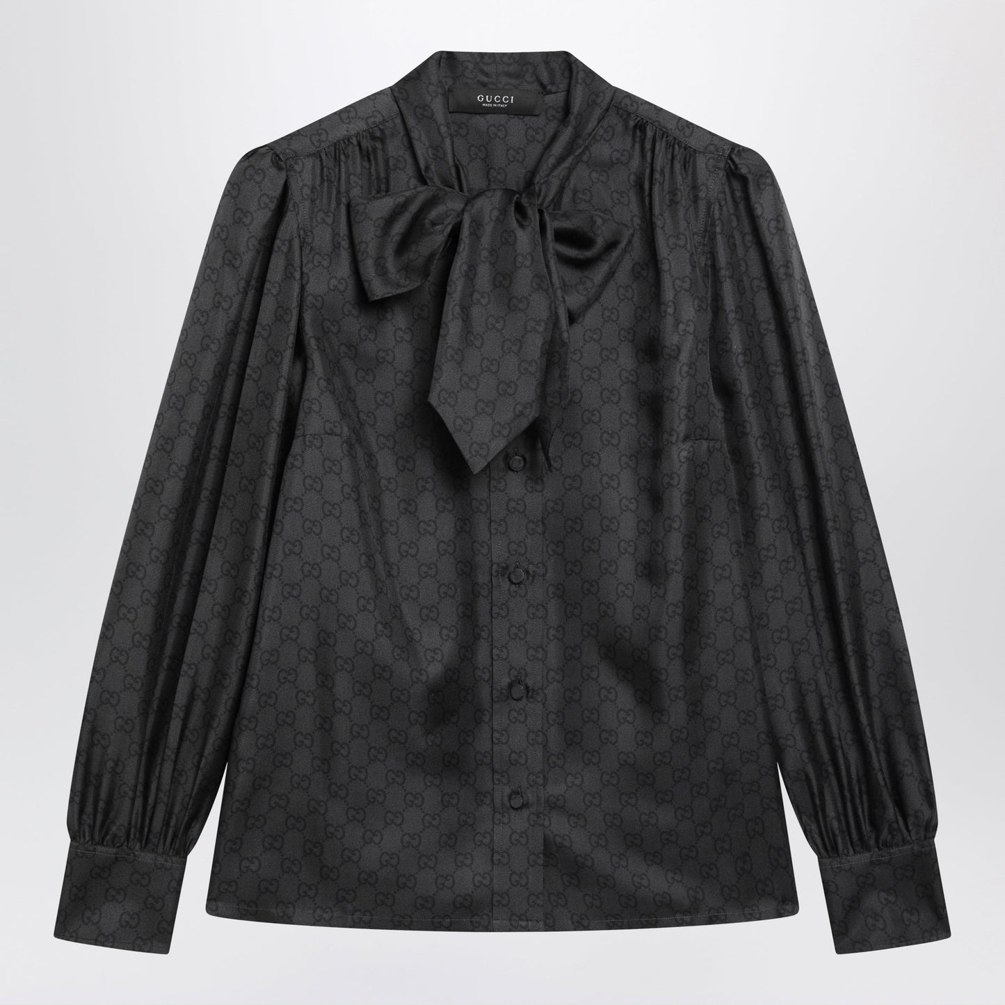 Gucci Black Silk Twill Shirt With Gg Print Women GUCCI