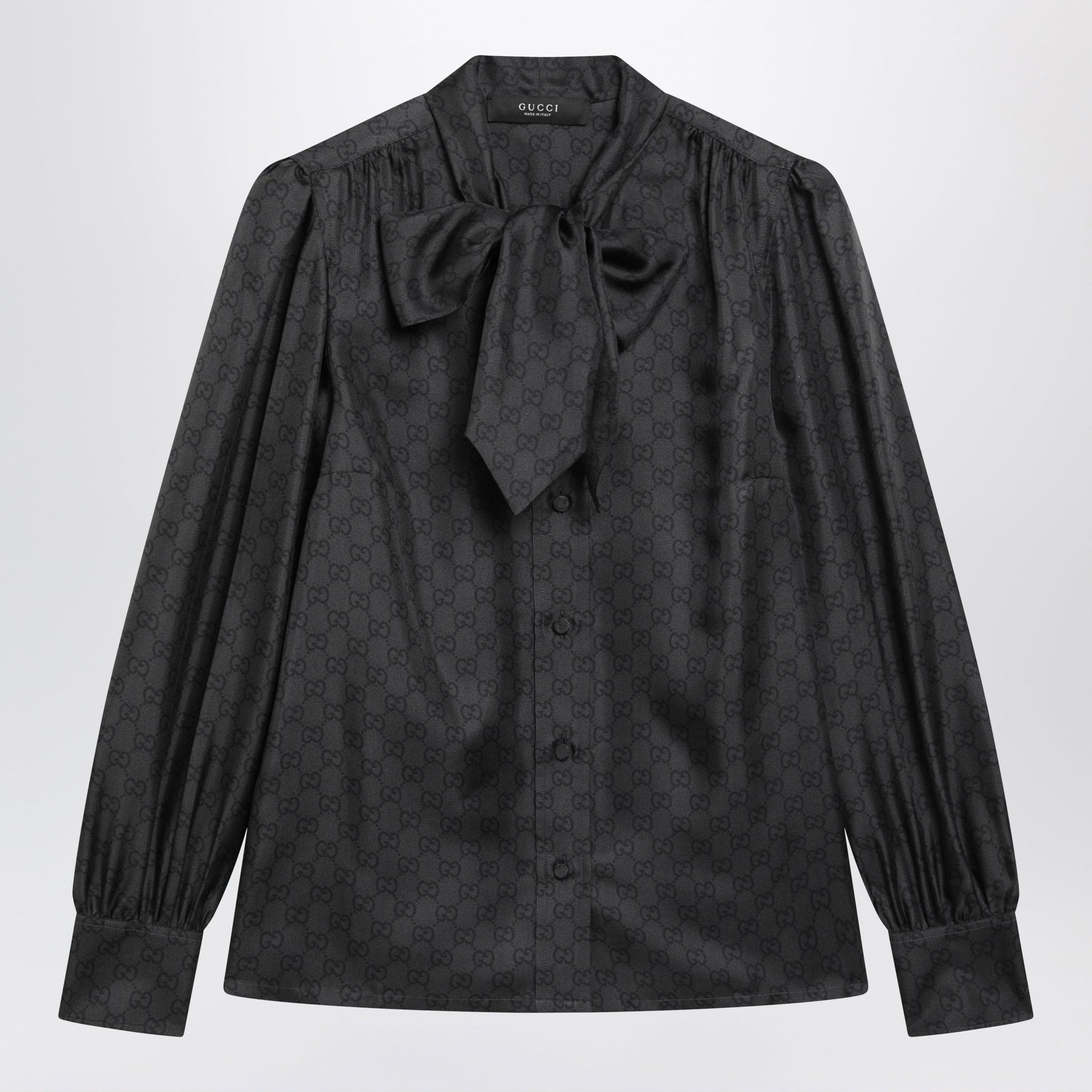 Gucci Black Silk Twill Shirt With Gg Print Women GUCCI