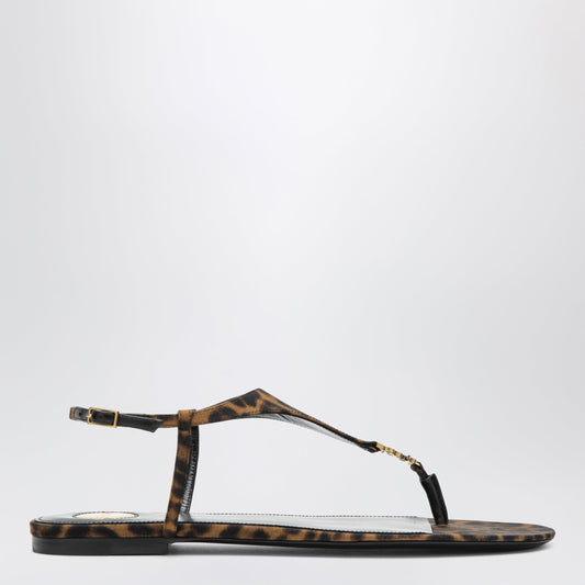 Saint Laurent Cassandre Sandals In Leopard-Print Grosgrain Women