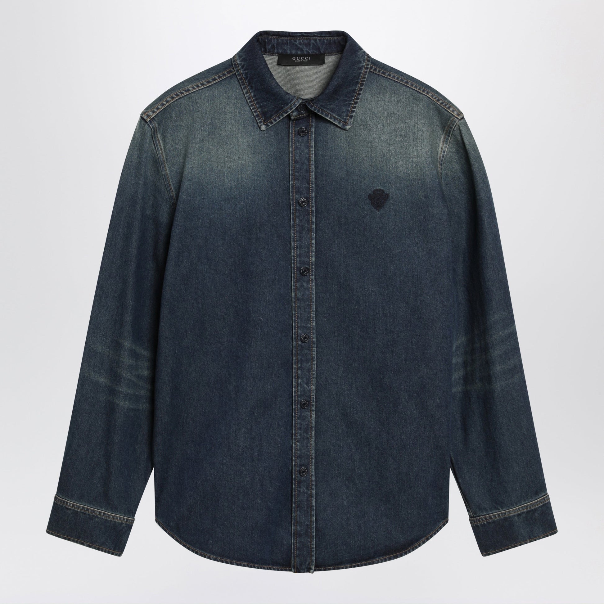Gucci Blue Denim Shirt With Washed Effect Men GUCCI