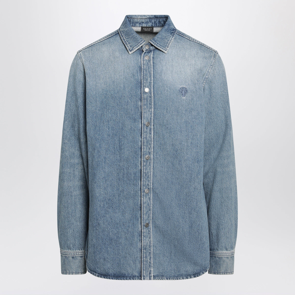 Gucci Light Blue Faded-Effect Denim Shirt Men GUCCI