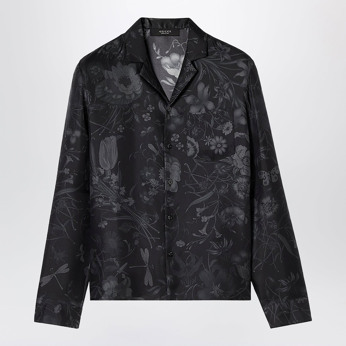 Gucci Black Silk Twill Bowling Shirt With Print Men GUCCI