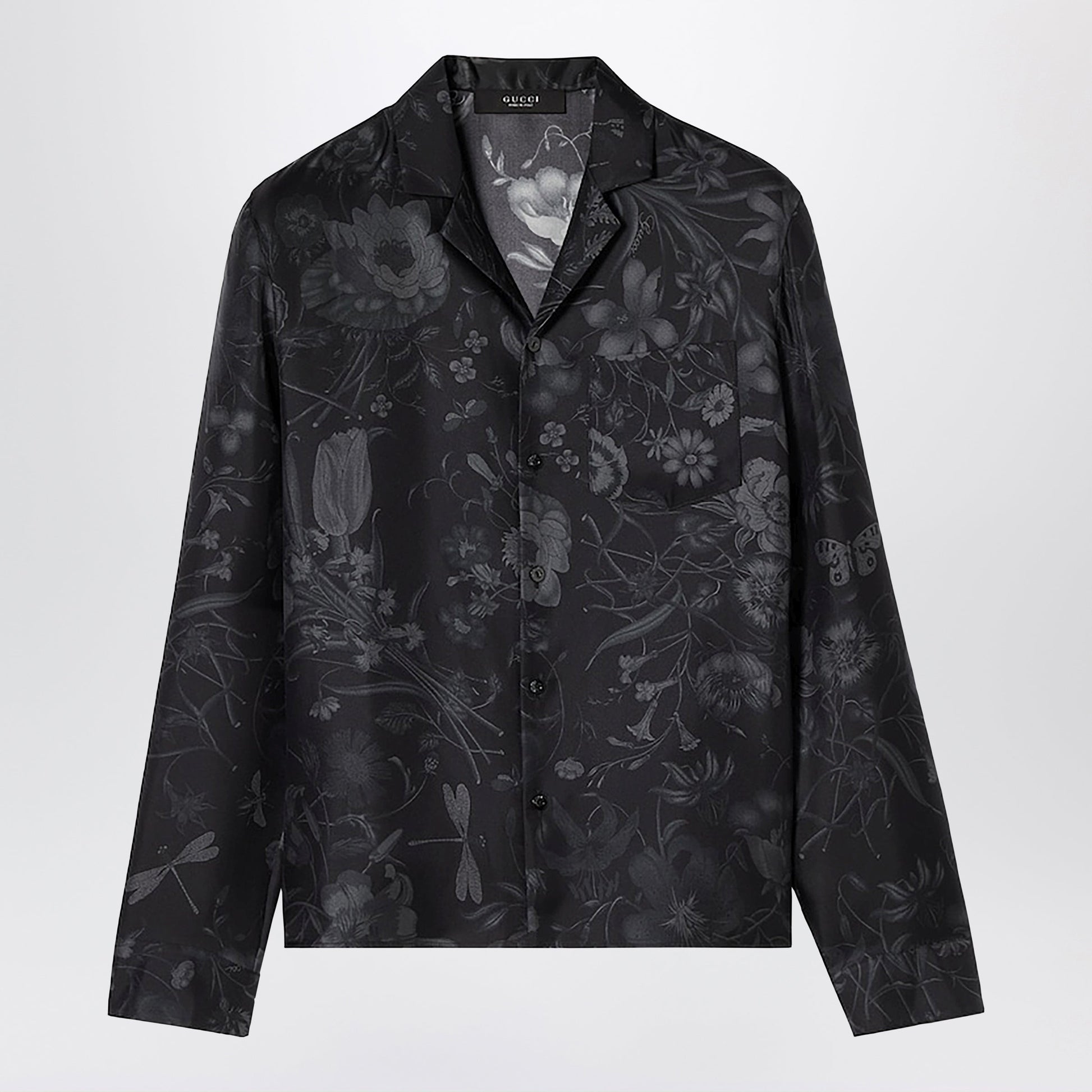 Gucci Black Silk Twill Bowling Shirt With Print Men GUCCI