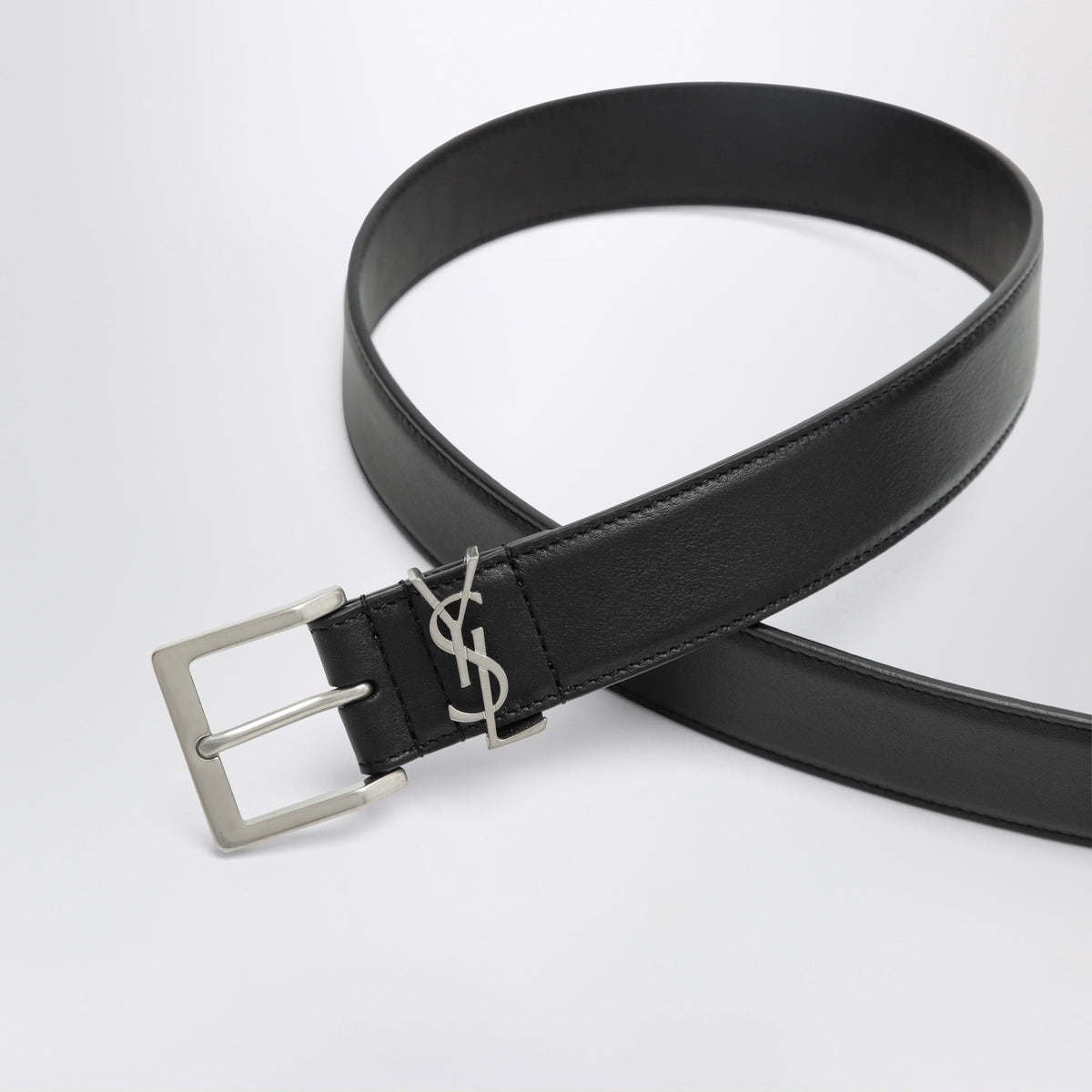 Saint Laurent Cassandre Vadim Black Smooth Leather Belt Men SAINT LAURENT