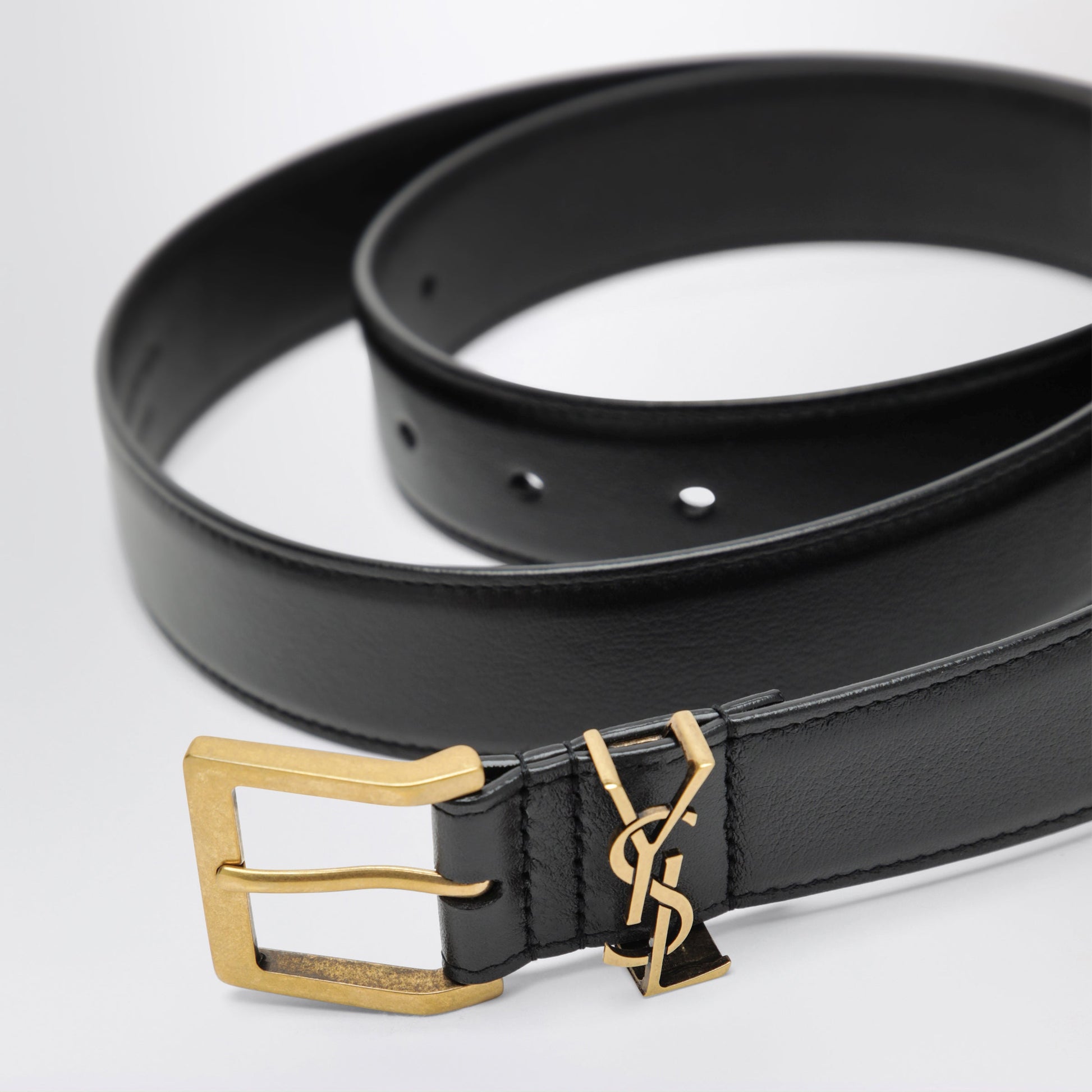 Saint Laurent Cassandre Vadim Black Smooth Leather Belt Men SAINT LAURENT