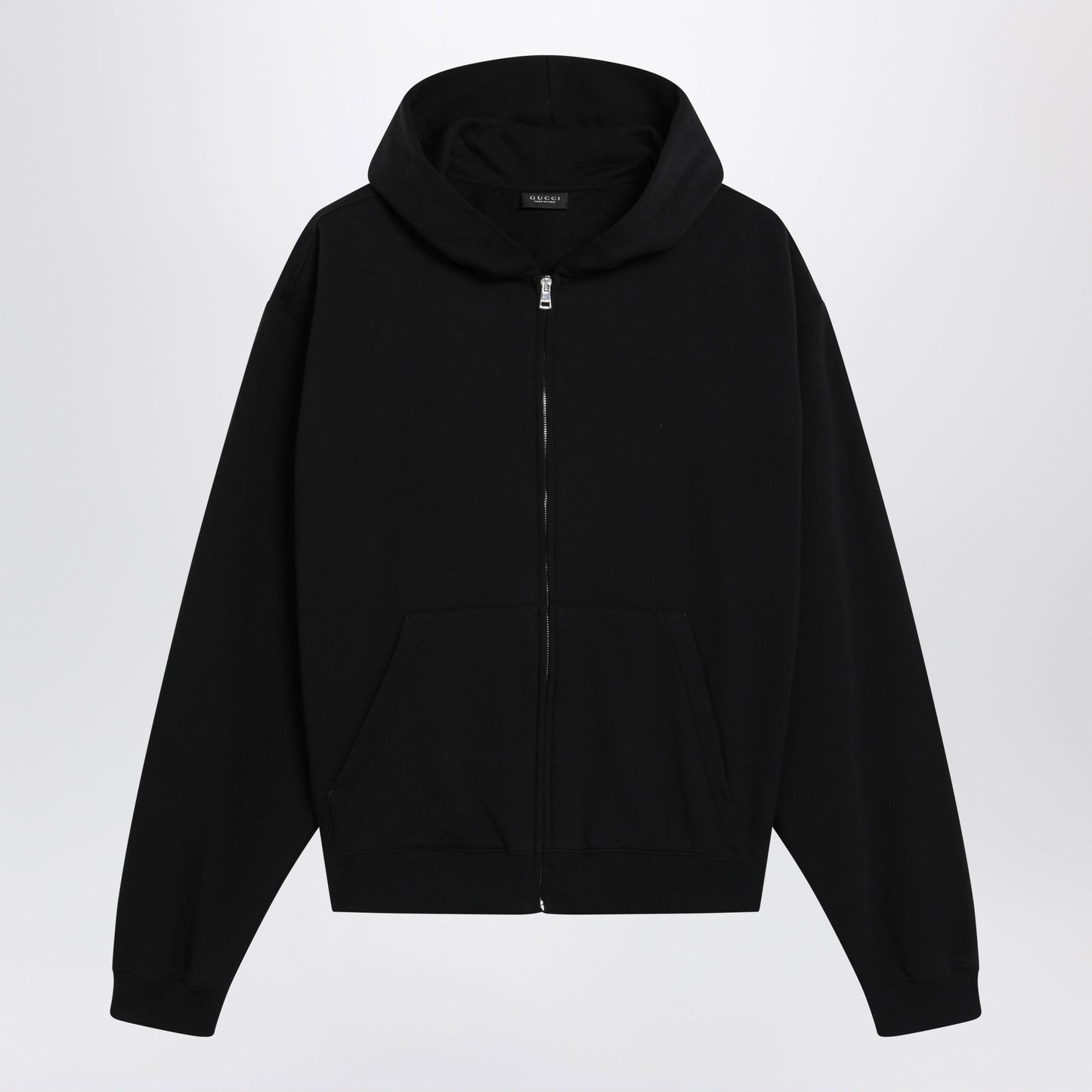 Gucci Black Zip Hoodie In Cashmere Blend With Logo Print Men GUCCI