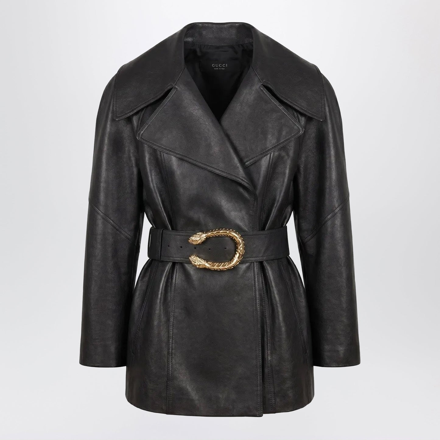 Gucci Black Leather Jacket With Dionysus Belt Women GUCCI