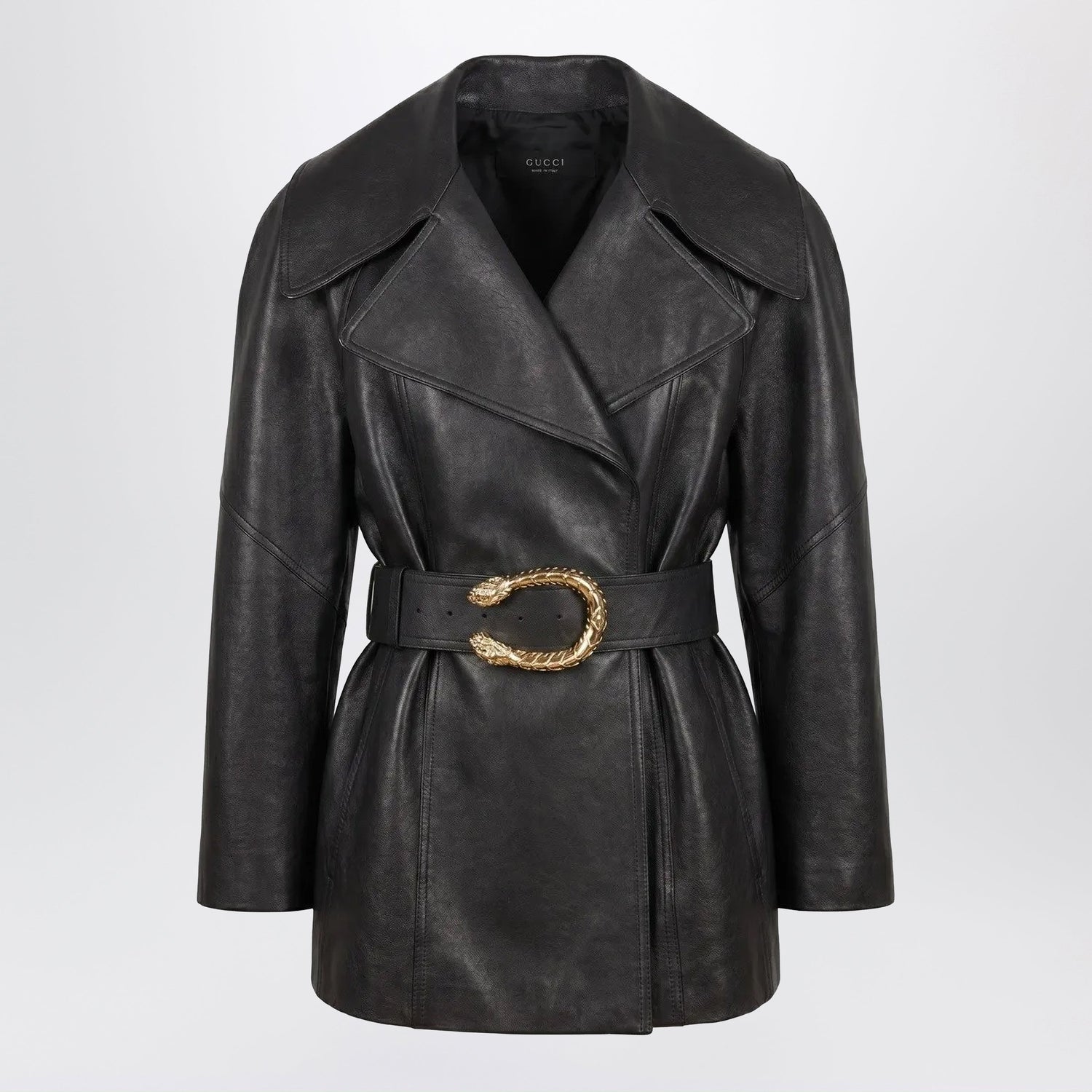 Gucci Black Leather Jacket With Dionysus Belt Women GUCCI