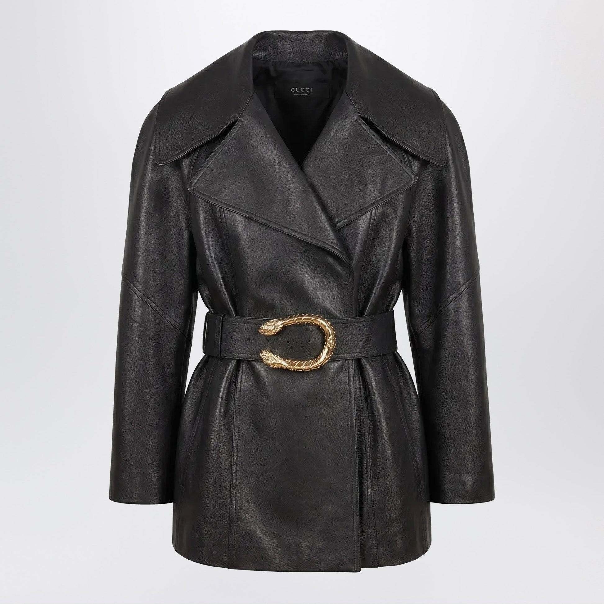 Gucci Black Leather Jacket With Dionysus Belt Women GUCCI