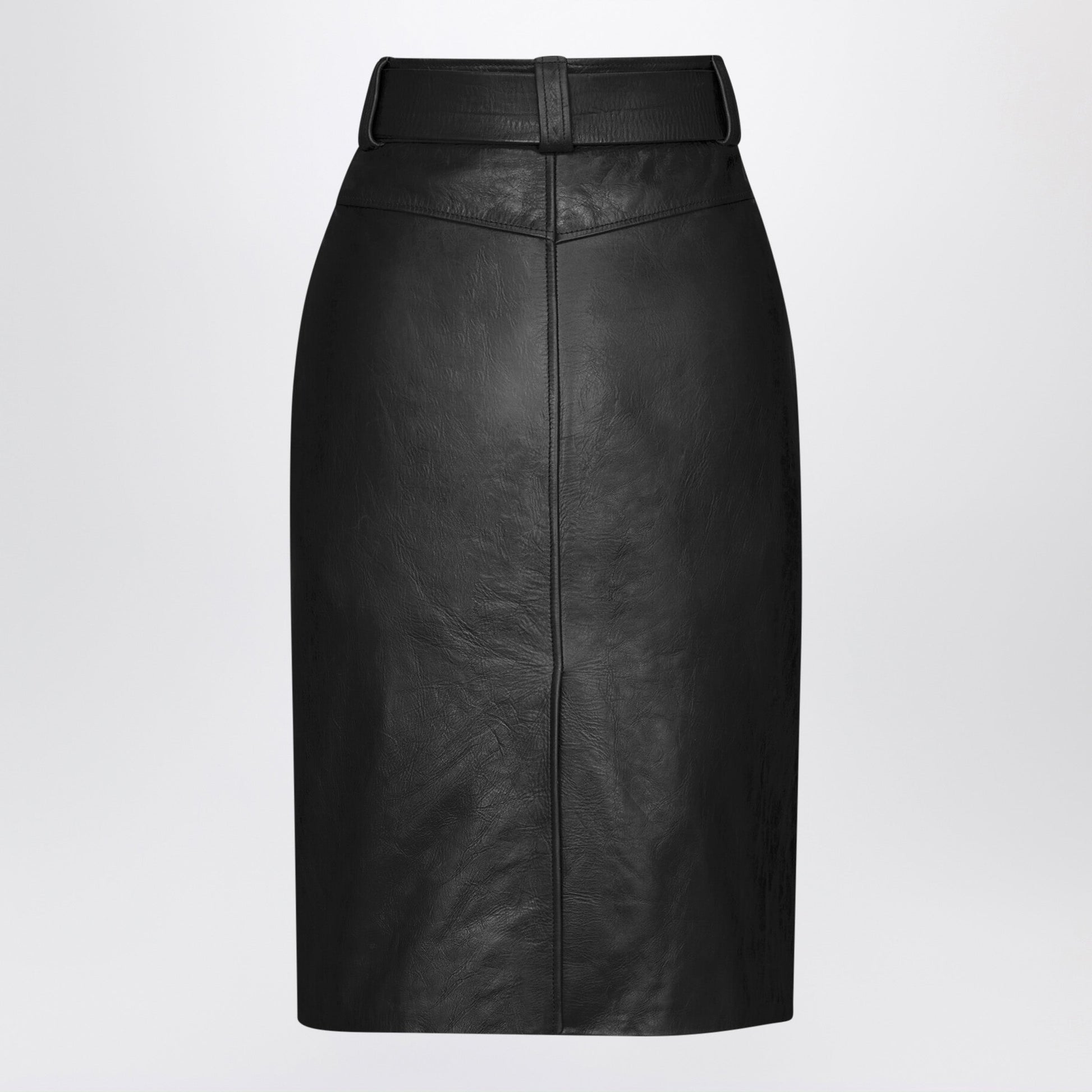 Saint Laurent Black Crinkled Calfskin Belted Pencil Skirt Women SAINT LAURENT