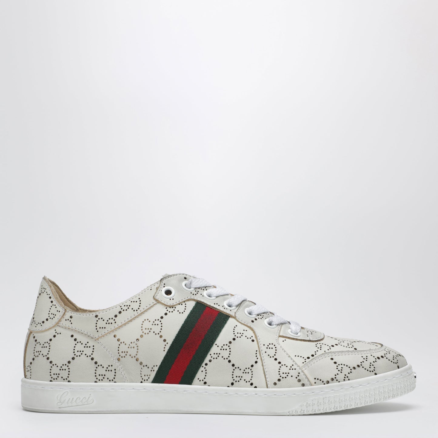 Gucci White Stretch Sneakers With Laser-Cut Gg Motif Women GUCCI