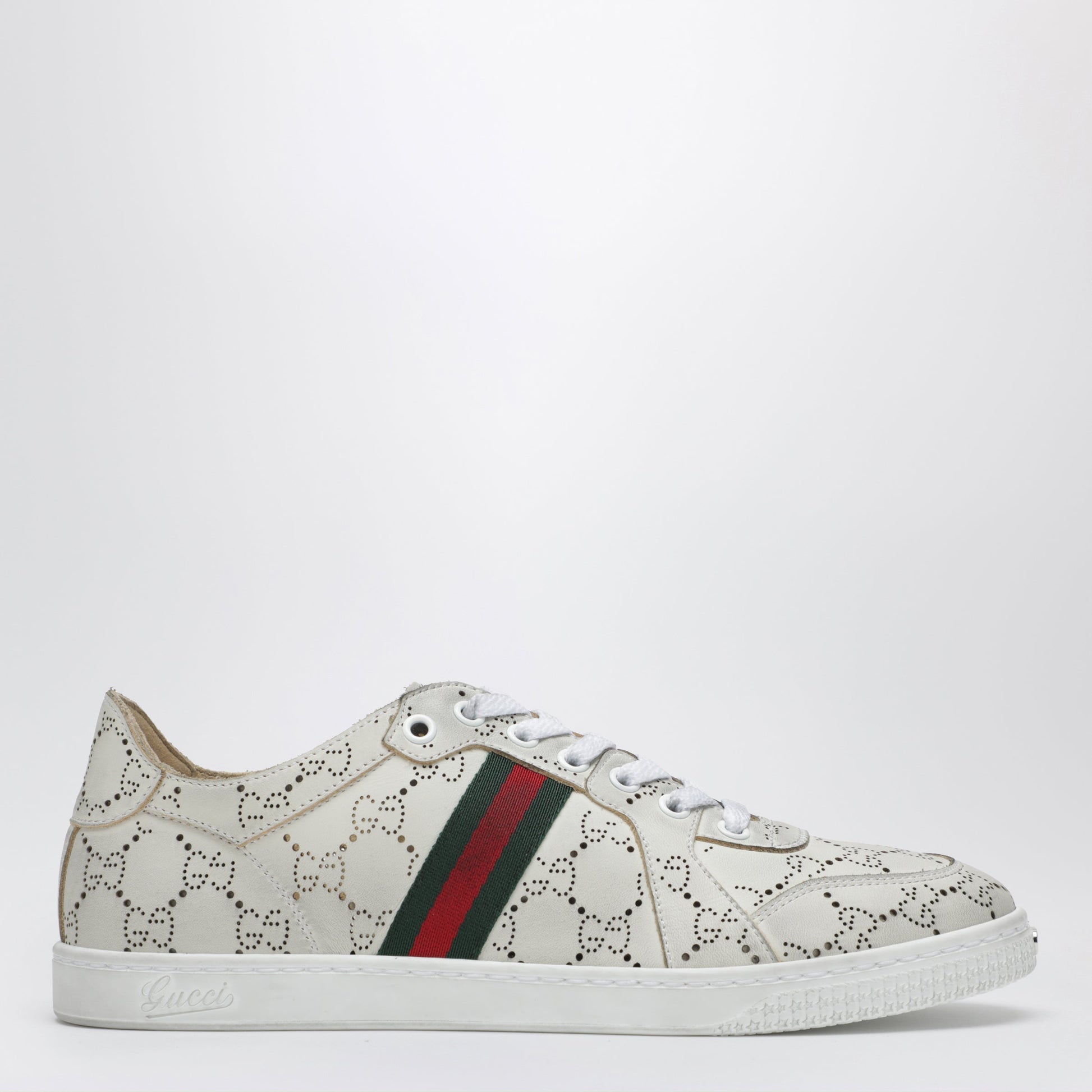 Gucci White Stretch Sneakers With Laser-Cut Gg Motif Women GUCCI