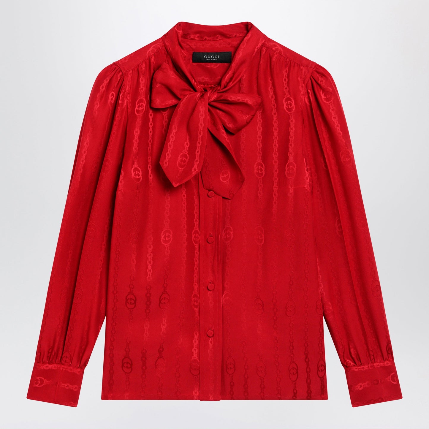 Gucci Red Silk Jacquard Shirt With Interlocking Gg Chain Motif Women GUCCI