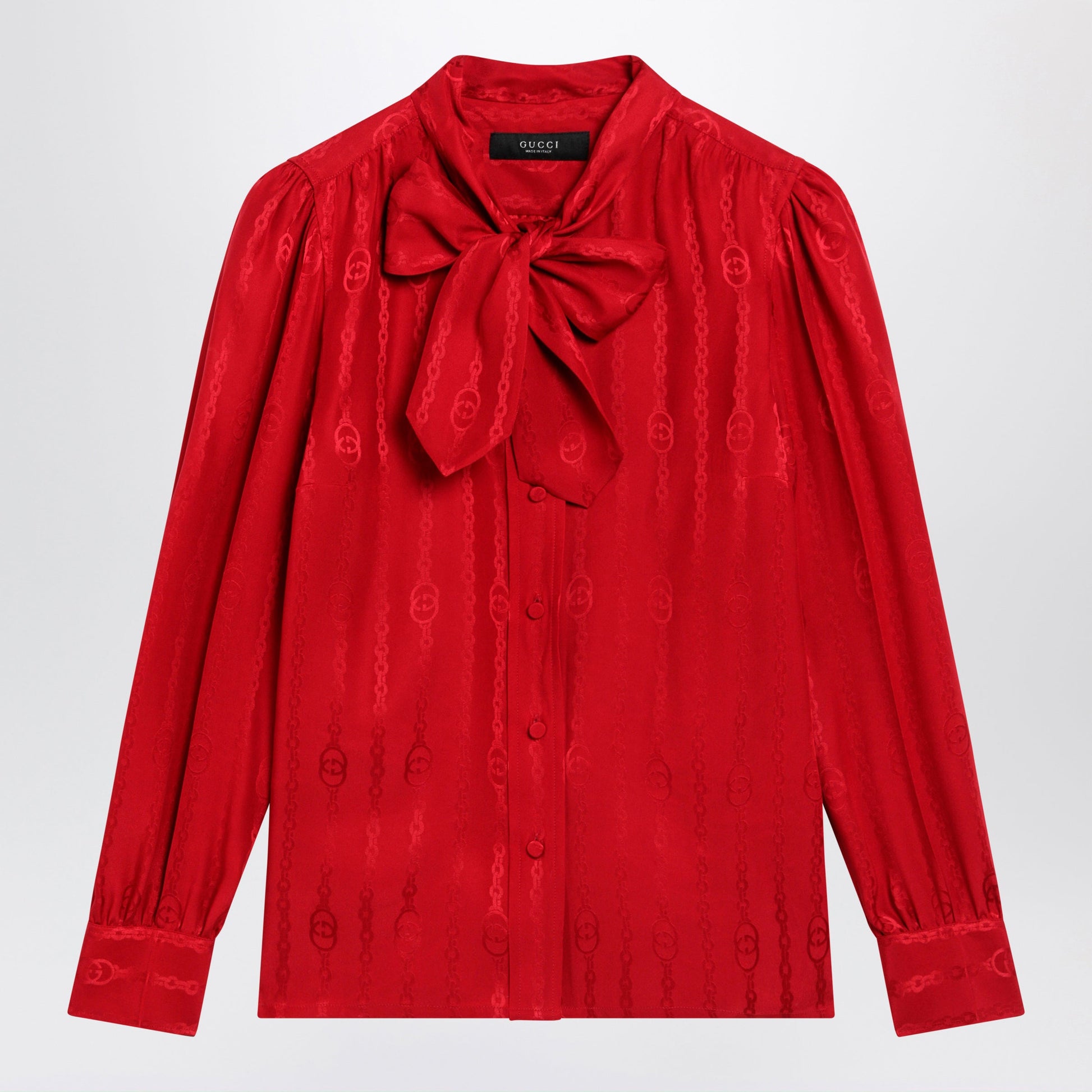 Gucci Red Silk Jacquard Shirt With Interlocking Gg Chain Motif Women GUCCI