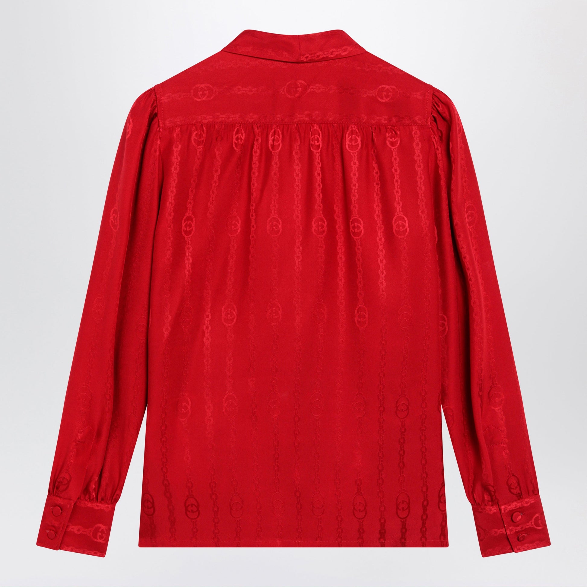 Gucci Red Silk Jacquard Shirt With Interlocking Gg Chain Motif Women GUCCI