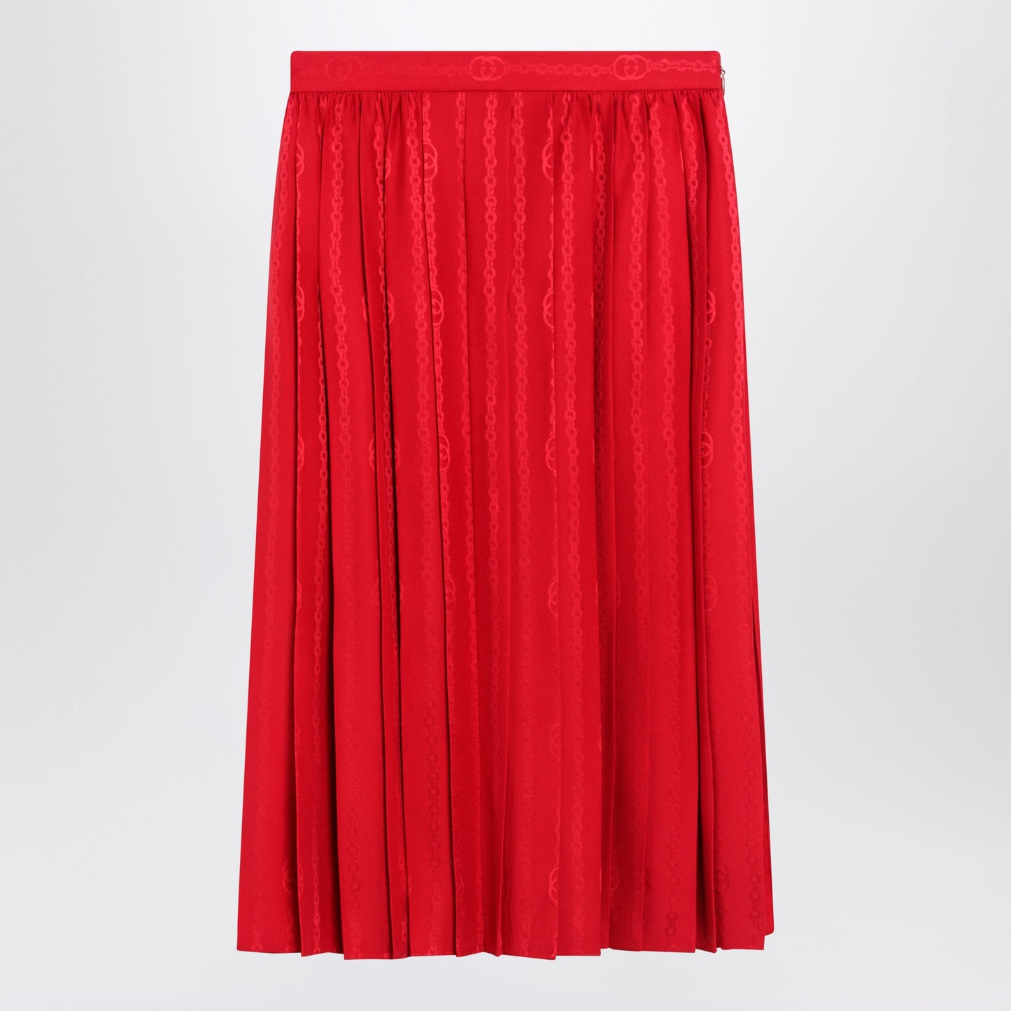 Gucci Pleated Silk Jacquard Midi Skirt With Gg Chain In Fire Women GUCCI