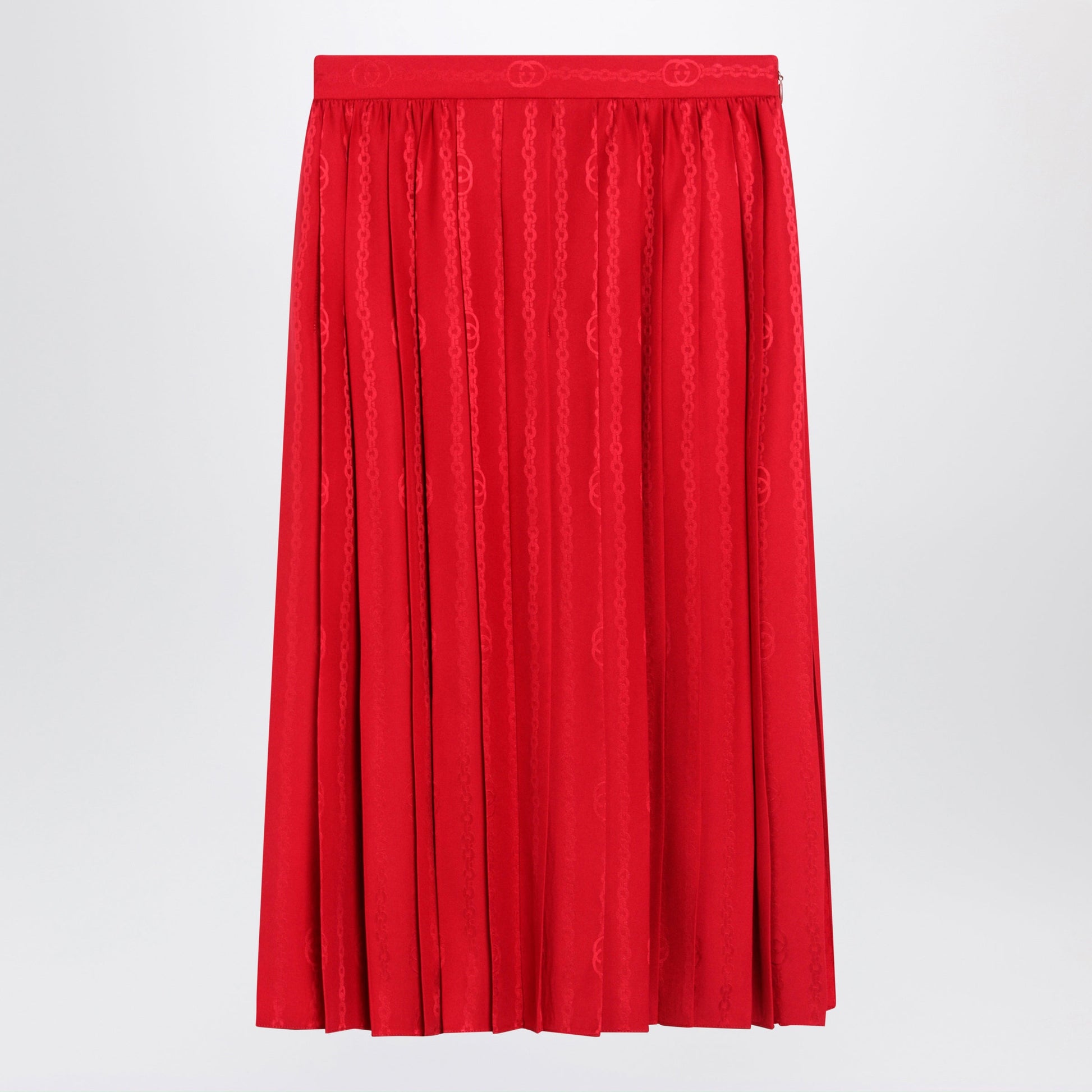 Gucci Pleated Silk Jacquard Midi Skirt With Gg Chain In Fire Women GUCCI