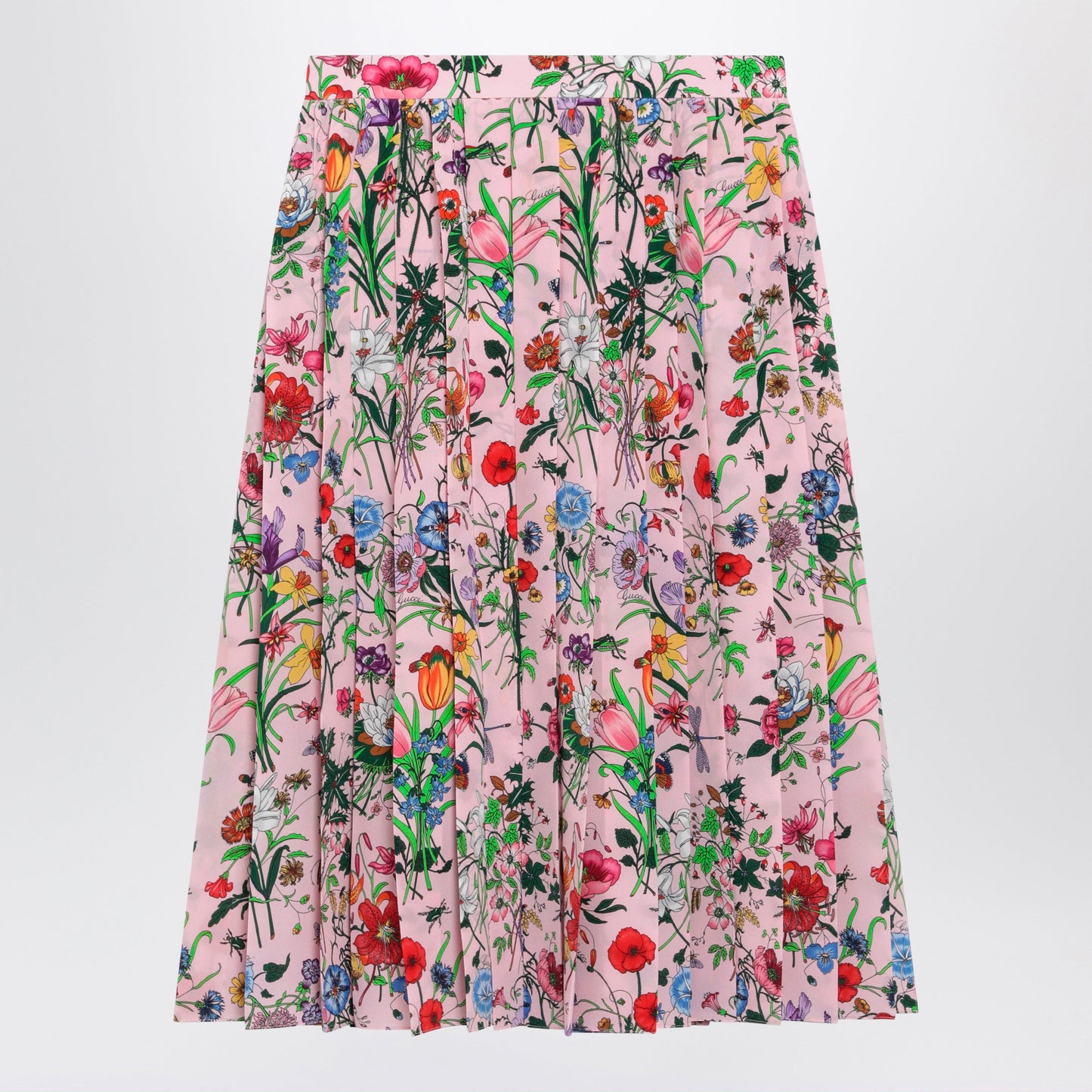 Gucci Flora-Print Pleated Silk Midi Skirt In Pink Women GUCCI