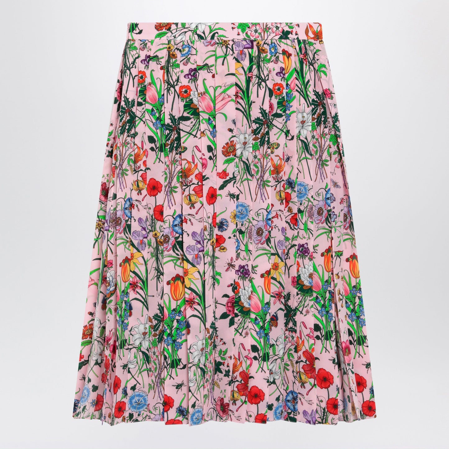 Gucci Flora-Print Pleated Silk Midi Skirt In Pink Women GUCCI