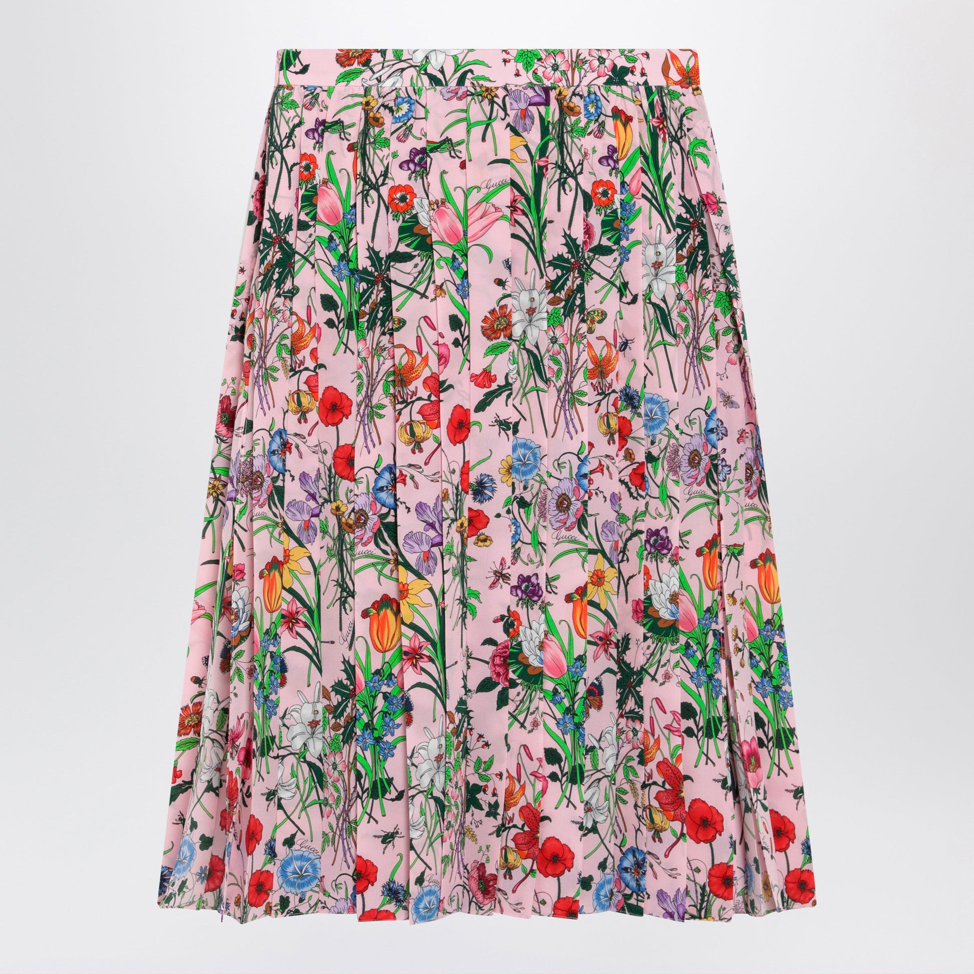 Gucci Flora-Print Pleated Silk Midi Skirt In Pink Women GUCCI